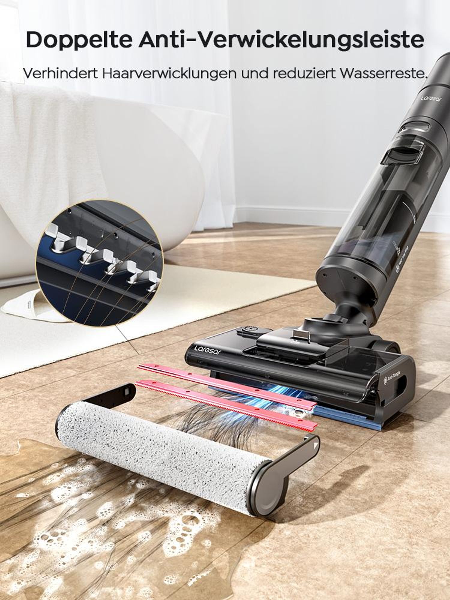 Laresar S7Pro Nass Trockensauger Kabelloser Staubsauger mit Wischfunktion,Zusätzlicher Trennbehälter,5-Minuten Selbsttrocknung mit Heißwäsche,19KPA