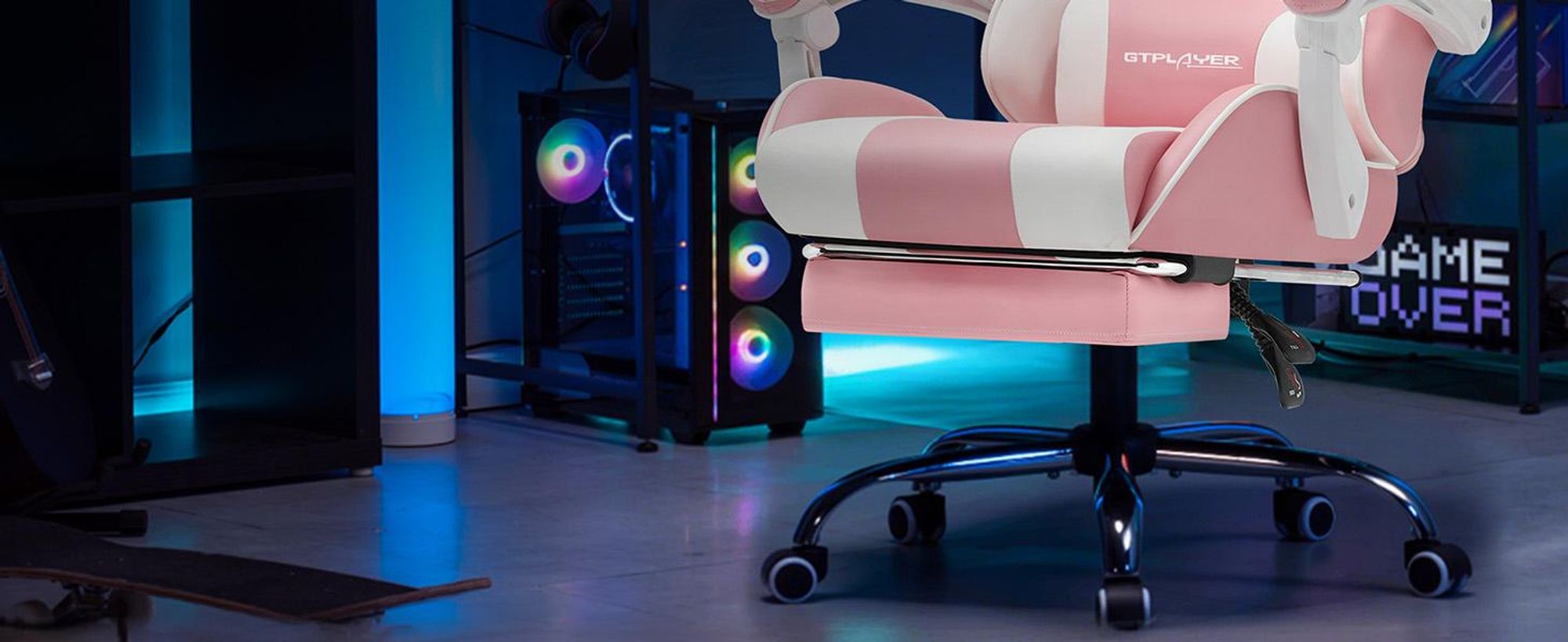 GTPLAYER Sedia da ufficio Sedia da gioco Poltrona da gioco massaggiante Sedia da gioco ergonomica con poggiapiedi, poggiatesta cuscino lombare massaggiante, sedia da gioco imbottita, sedia girevole