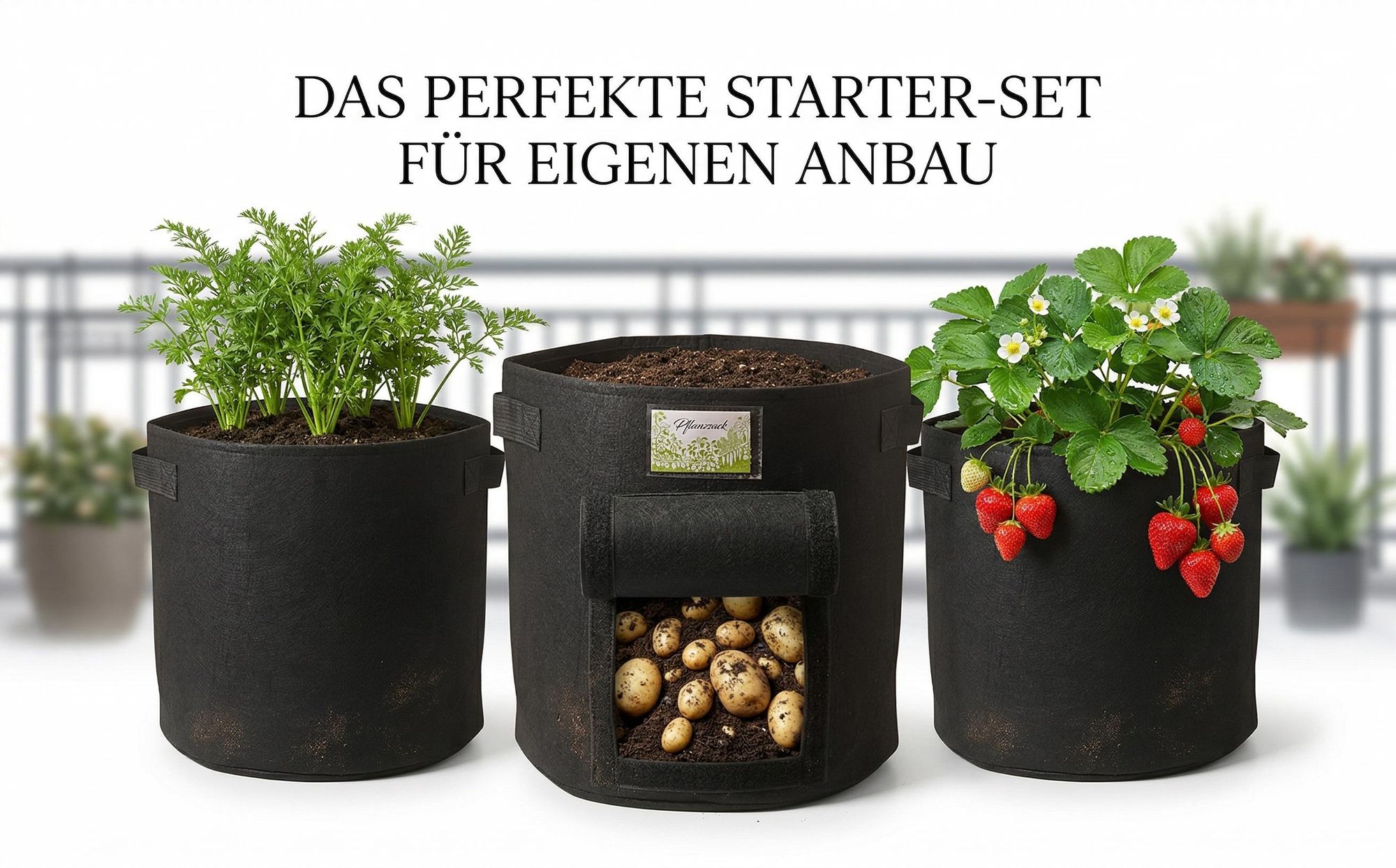 Garten Pflanzsack 3er Set | 30 Liter | Mit Sichtfenster & Tragegriffen | Atmungsaktives Vlies | Für Kartoffeln & Gemüse