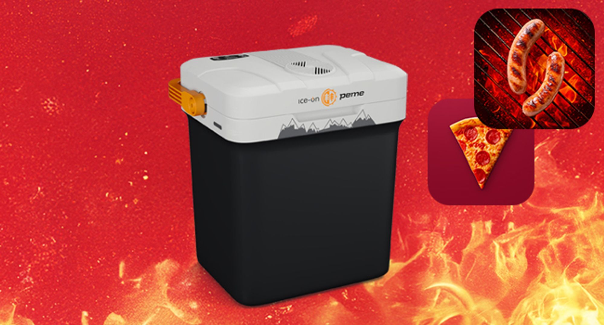PEME Essential 23L Elektrische Kühlbox 12V 230V - Thermoelektrisch Kühltasche Auto Camping Mini Kühlschrank Warmhaltebox USB ECO Reise Schwarz Orange