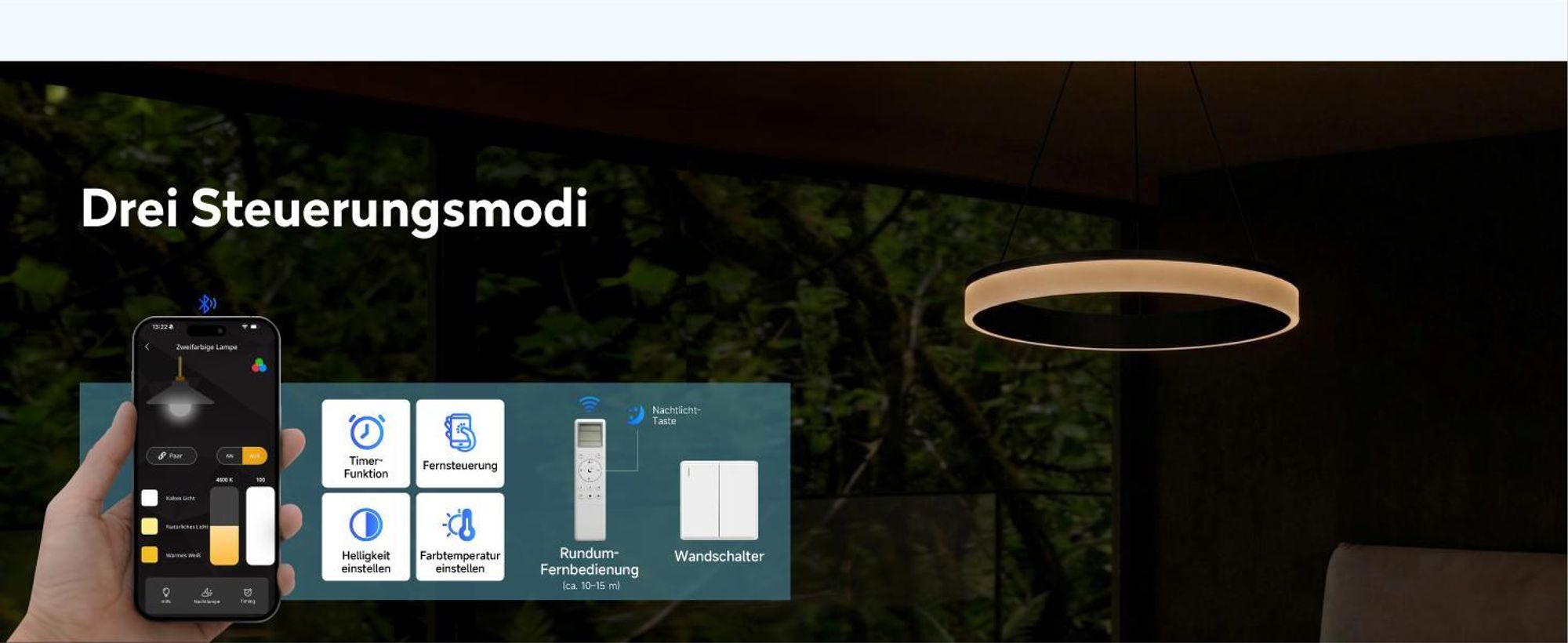 doporro Moderne LED Pendelleuchte – 60cm Dimmbare Esszimmerlampe hängend mit App & Fernbedienung, 3000–6000K, CRI≥95, höhenverstellbar Gold Luvina02