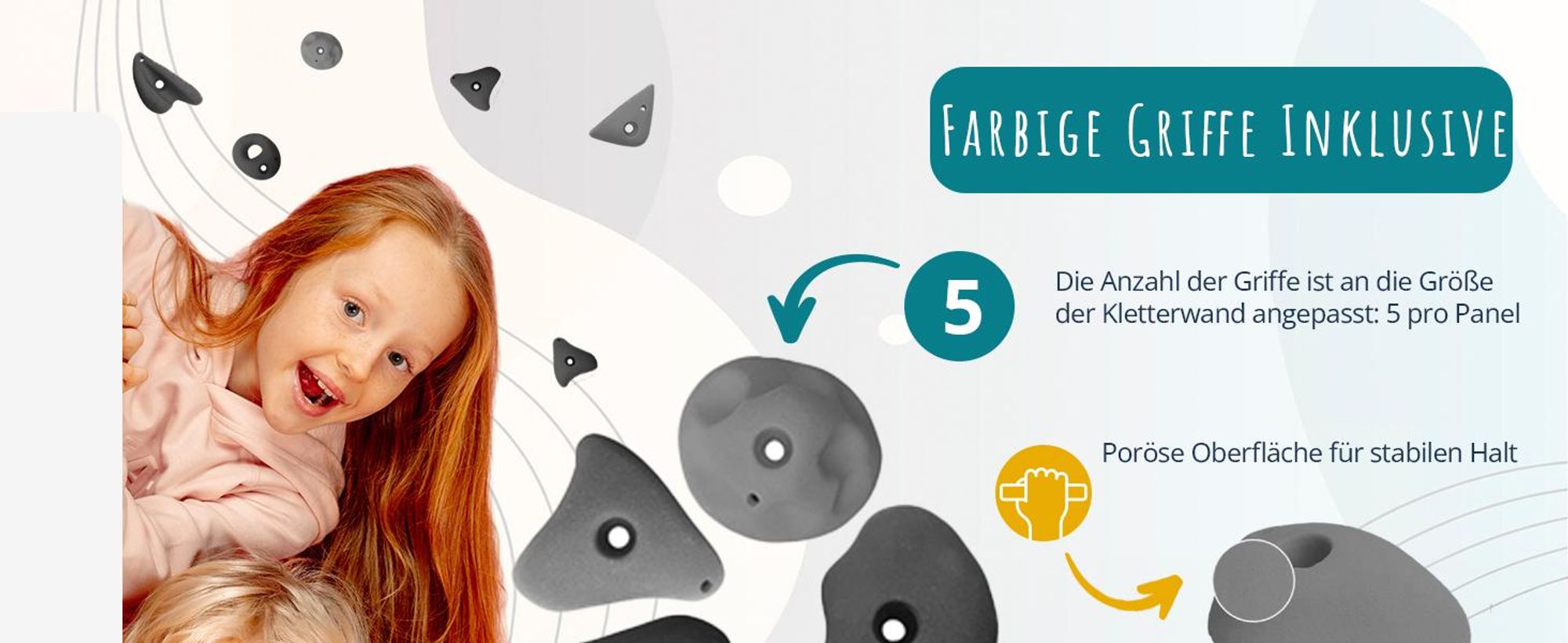Create for you® - Kletterwand, 150x100 cm, 15 Grauen Klettergriffen, Heimklettergerüst, Fitnessgeräte für Zuhause, Kletterspielzeug Kinder