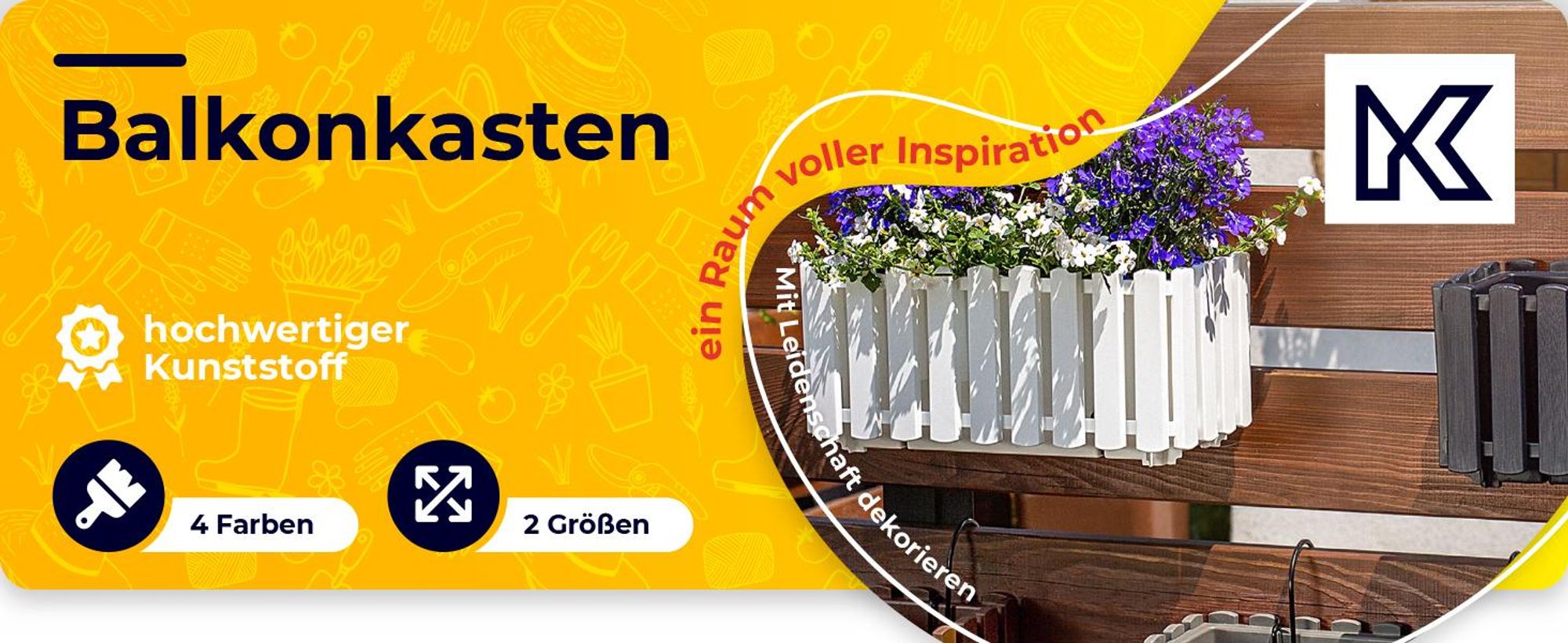 KADAX Blumenkasten mit halterung "Glifada", Blumentopf, Pflanzkübel im Landhausstil, mit Gummikorken, 40 cm, Weiß