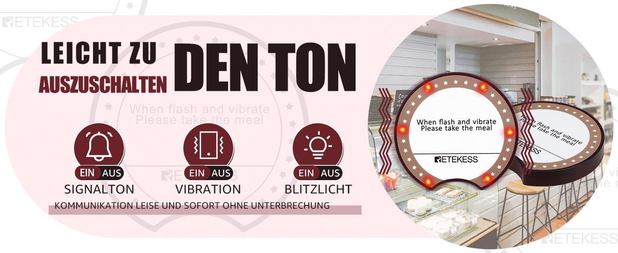 Retekess TD162 Drahtloses Anrufsystem, Restaurant Pager System, Stabile 10 Untersetzer, 32 Anrufmodi 250s Dauer 20H Standby, 400M Touchscreen Einfach zu Krankenhaus, Snack, Bar, Café