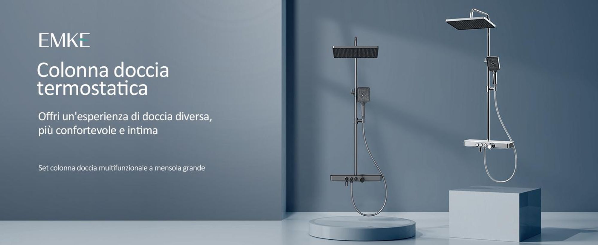 Sistema doccia EMKE con termostato 1146x450x480mm mensola in vetro doccetta con 3 modalità di getto doccia a pioggia, rubinetteria per vasca e doccia, KTW, antracite opaco F10