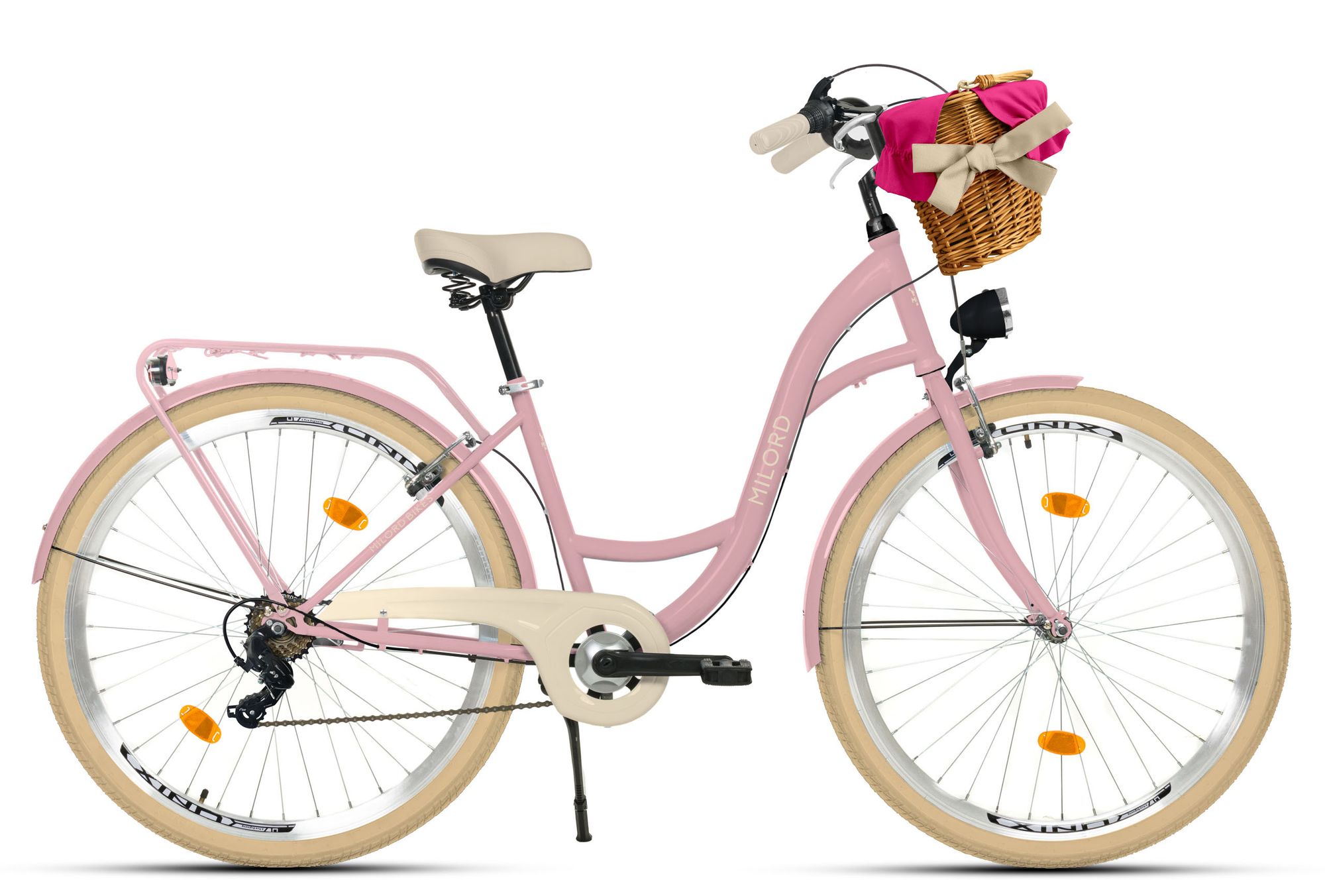 Milord Komfort Fahrrad Mit Weidenkorb Damenfahrrad, 28 Zoll, Weiss, 7 Gang Shimano