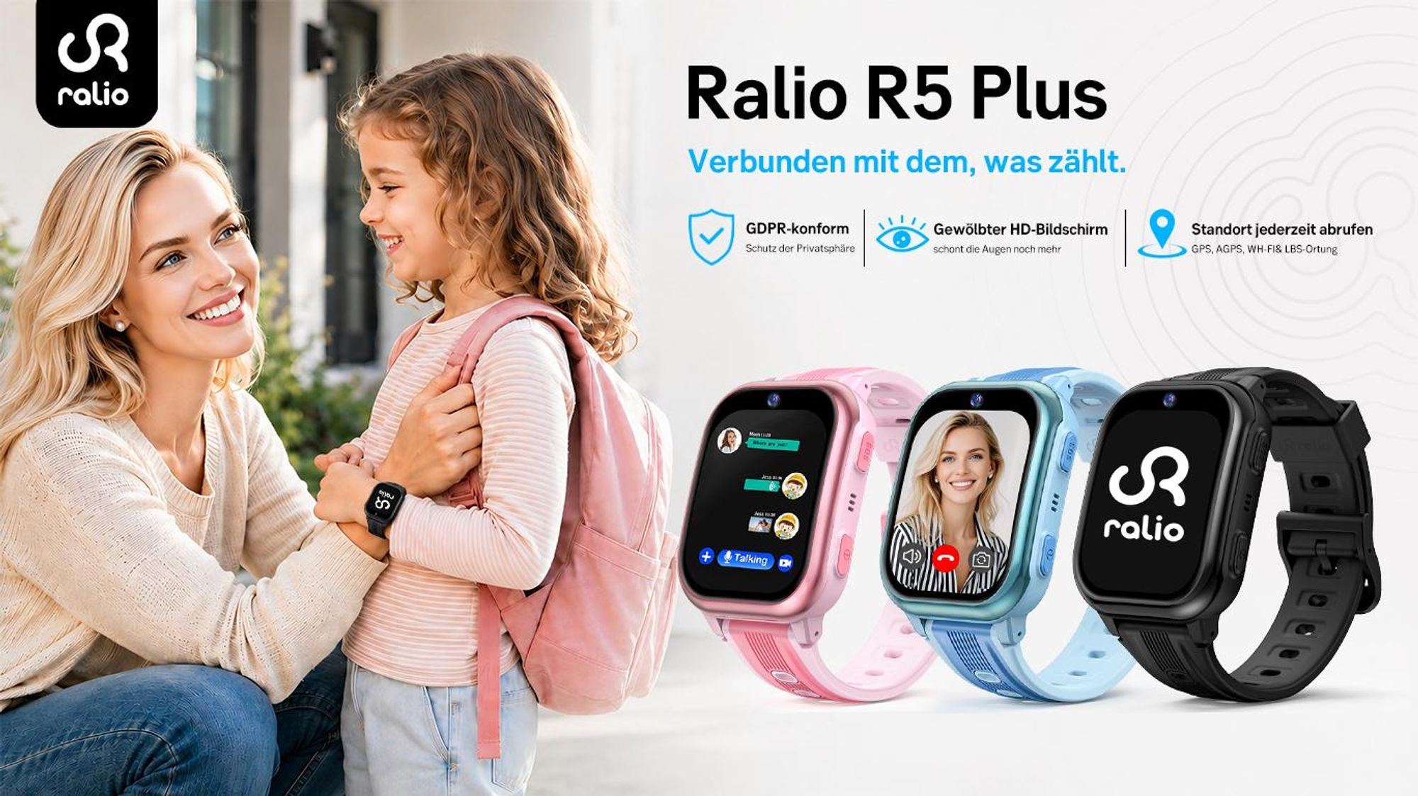 R5 Plus Smartwatch Kinder, GPS Tracker Kinder mit gebogenes Ultra-HD-Display, Kinderuhr für Mädchen Jungen – Geschenk für kinder