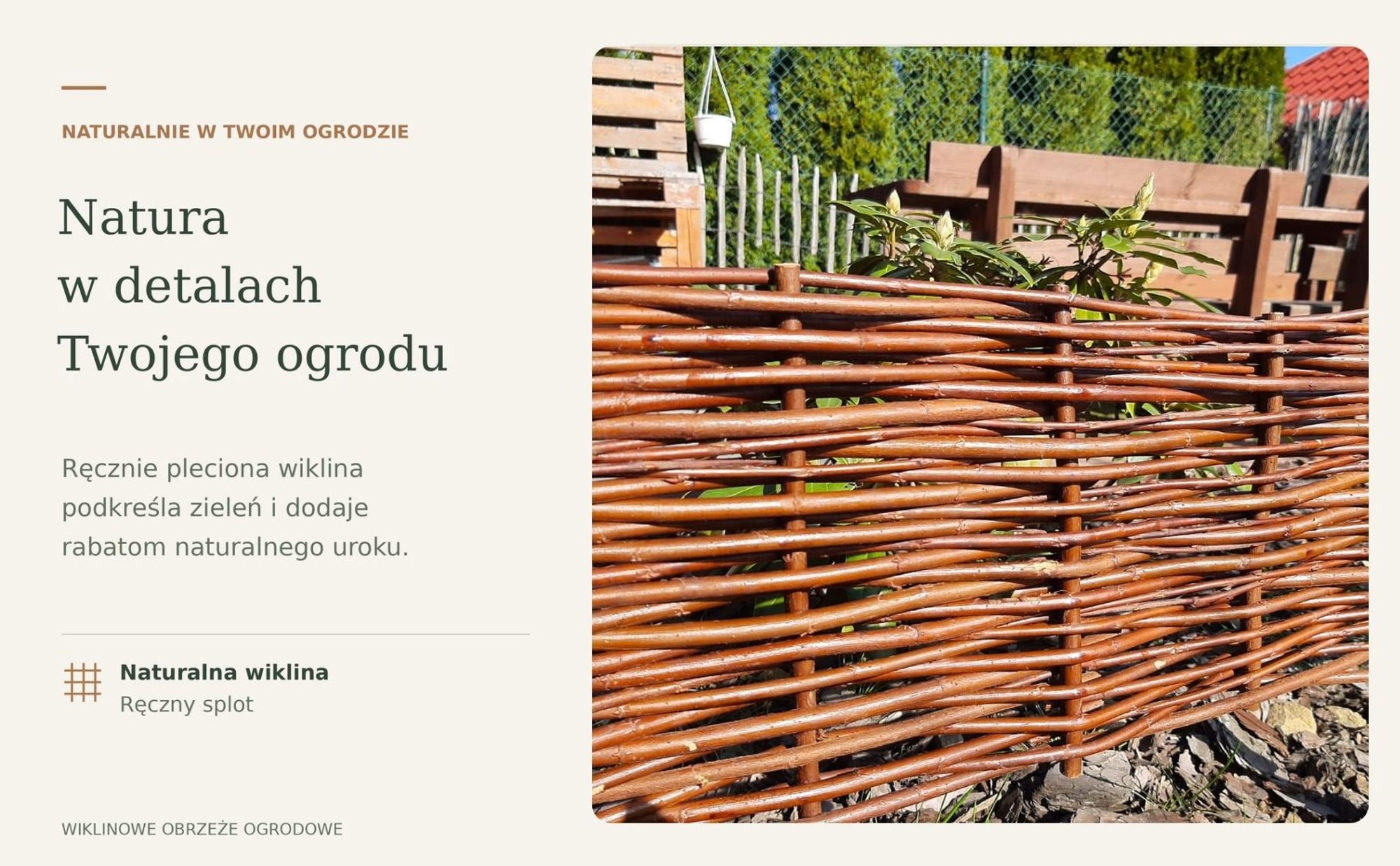 Ogrodzenia Wiklinowe Palisada Wiklinowa Zestaw 10 sztuk 120x20 cm, Rabatka Ogrodowa, Obrzeże Trawnika, Naturalny Płotek Wiklinowy, Ręcznie Robiony