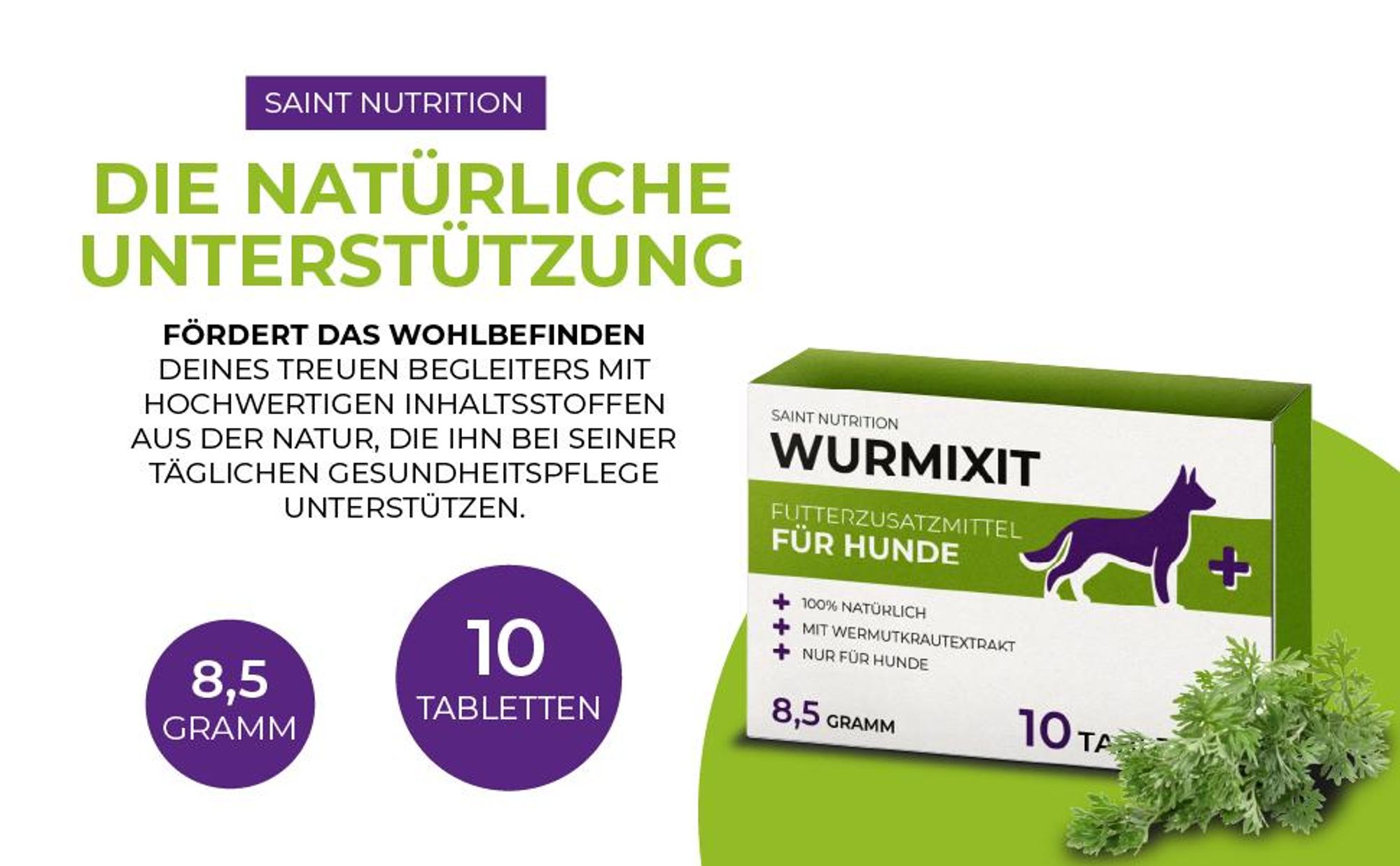 Saint Nutrition® Wurmixit - Wurmmittеl für Hunde – Wurmkur Hund – Wermut – natürlich -  Εntwurmen Hund – ohne künstliche Zusätze - nur für Hunde