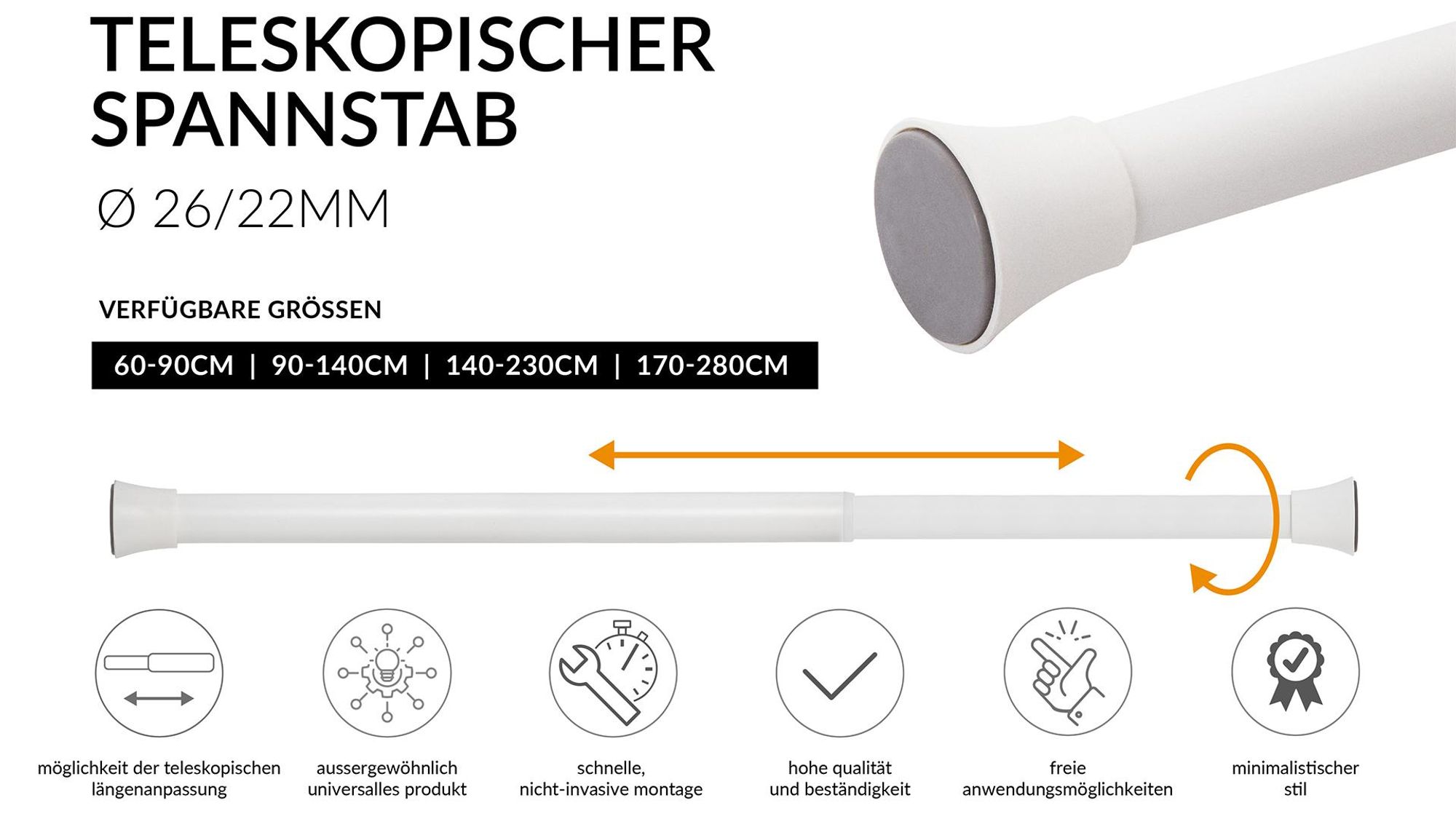 Gardinenstange, MARDOM, Vorhangstange, Metall, Ausziehbar, für Gardinen und Vorhänge
