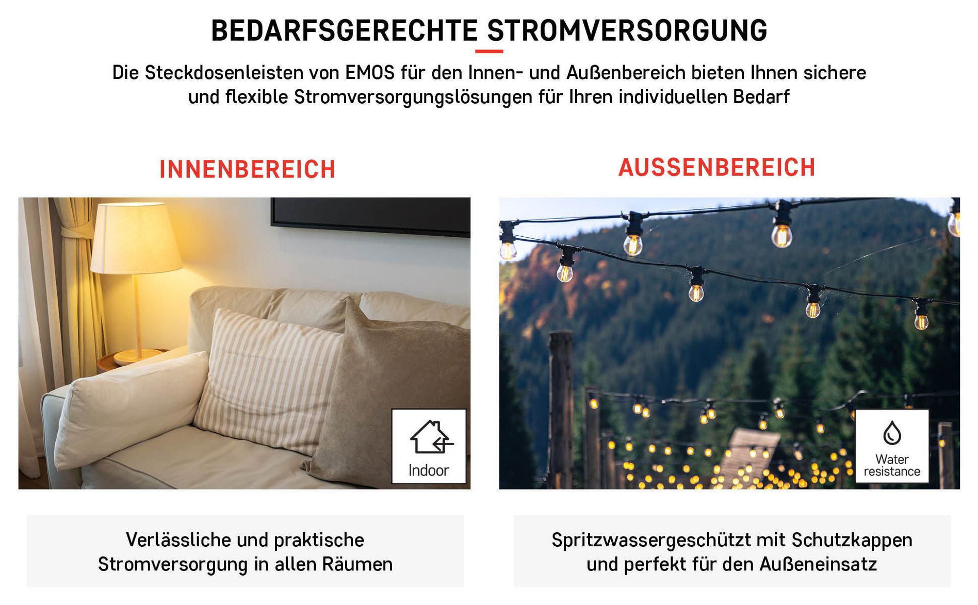EMOS Steckdosenleiste 4-fach mit Schalter, 5 m Kabel 1,5 mm, weiß, Steckdosen 45° gedreht, Schuko mit erhöhtem Berührungsschutz, für Innen, P1425R
