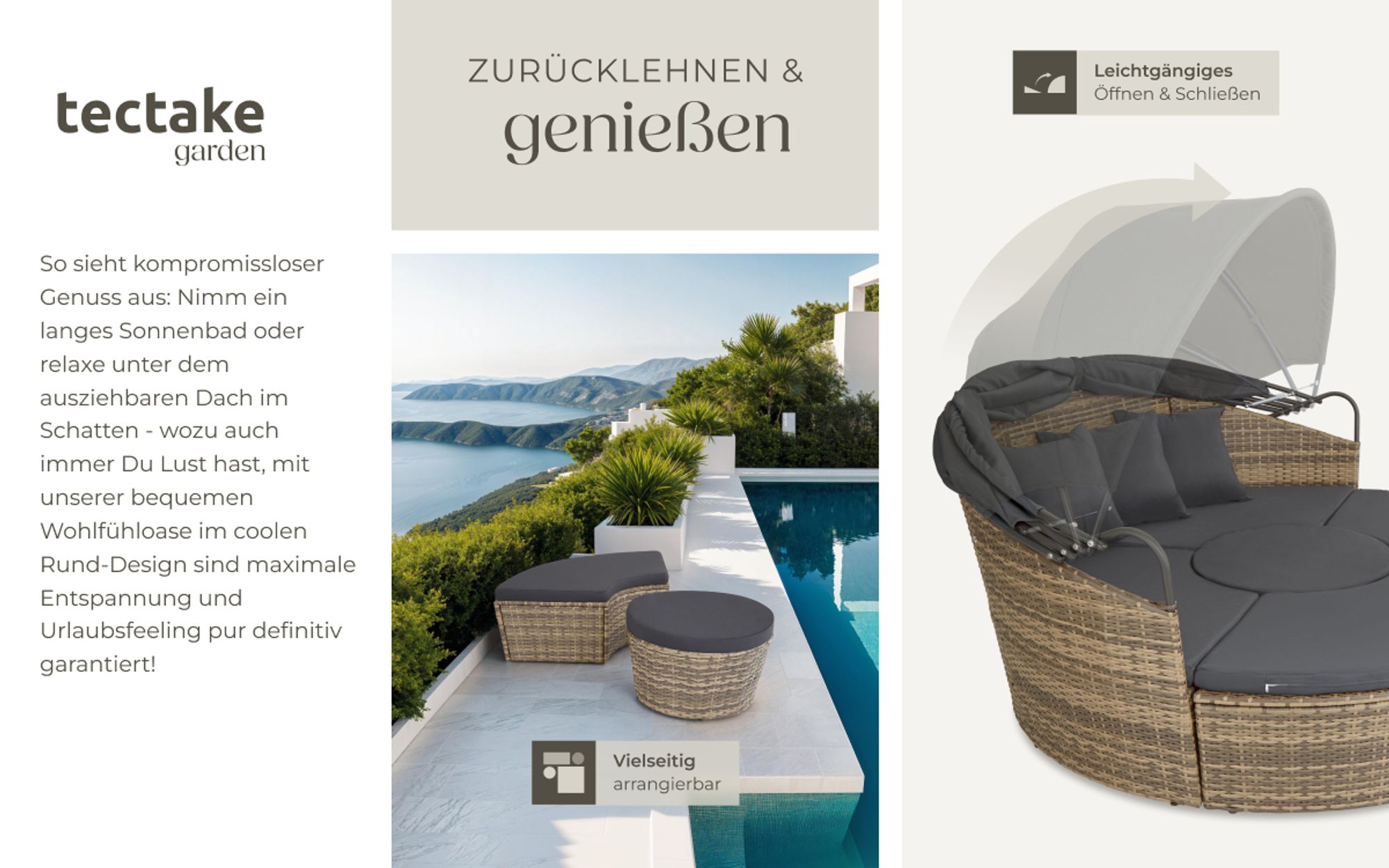 tectake® Rattan Sonneninsel Santorin widerstandsfähig UV-beständig