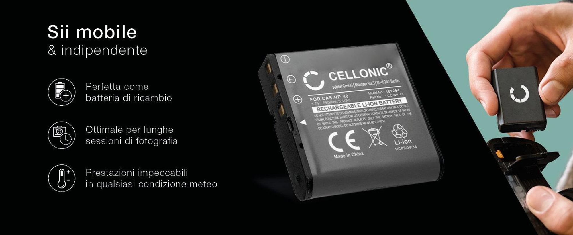 CELLONIC 1x Batteria per Fotocamera Compatibile con Casio CA-26 (Exilim EX-Z750), Exilim EX-FC100, Exilim EX-Z750, NP-40 – (950mAh , 3.7V)