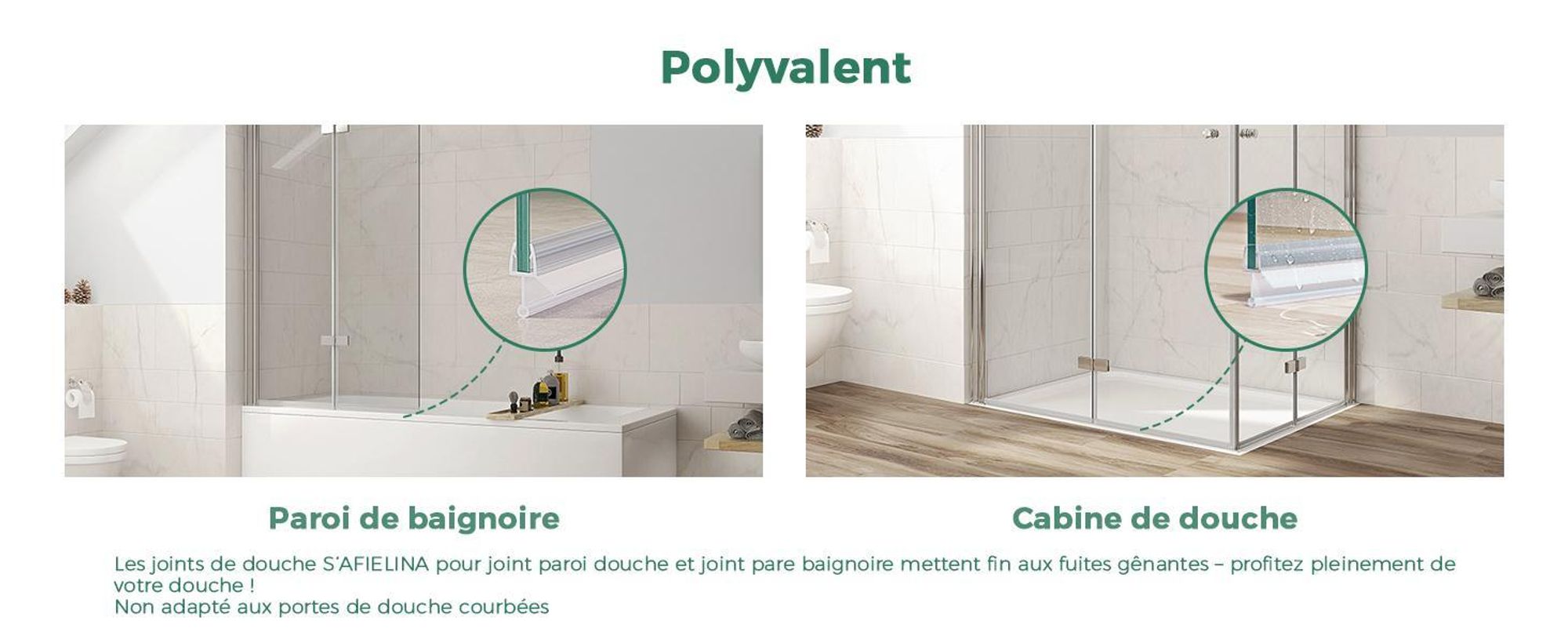 S'AFIELINA Joint de douche 2 pièces 80cm pour verre de 4-6mm - joint de remplacement déflecteur d'eau anti-vague pour cabine de douche salle de bain