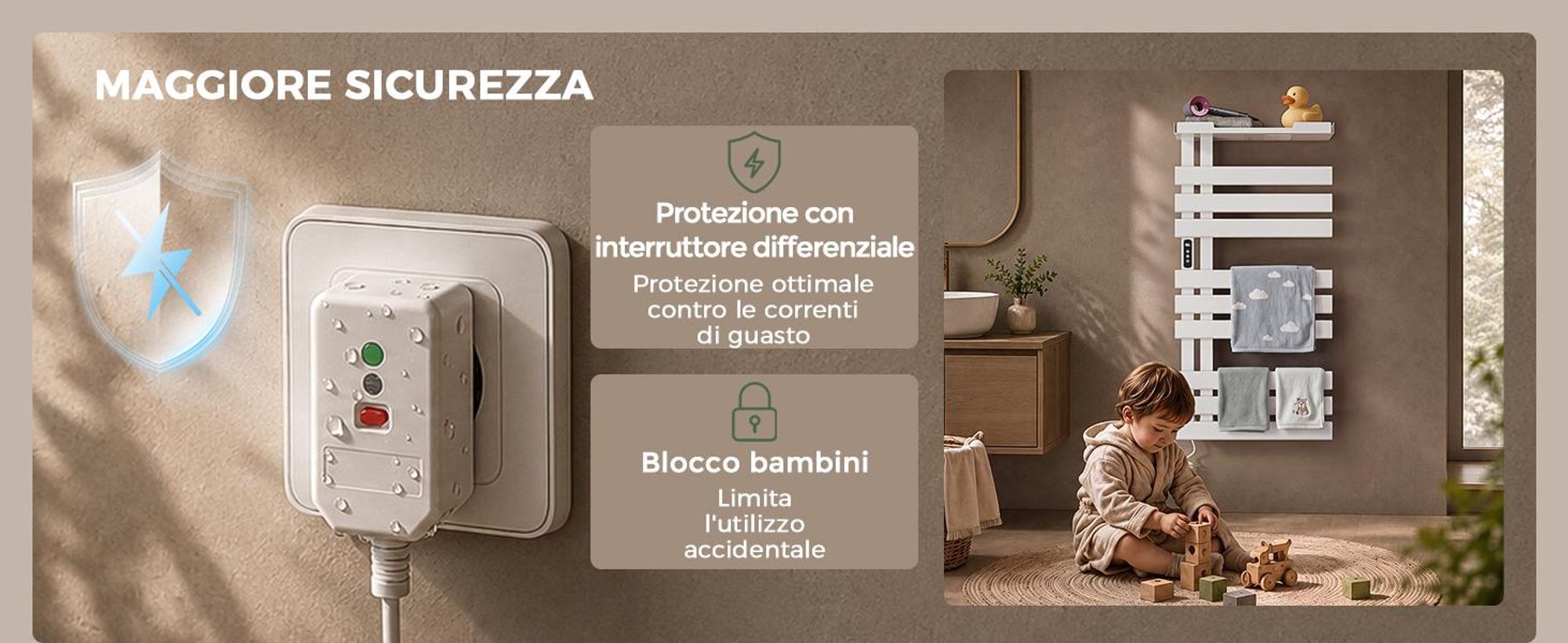 S'AFIELINA Scaldasalviette Elettrico con Ripiano 1050×500 mm 335 W Bianco,Termoarredo WiFi, Riscaldamento in Fibra di Carbonio, 6 Modalità
