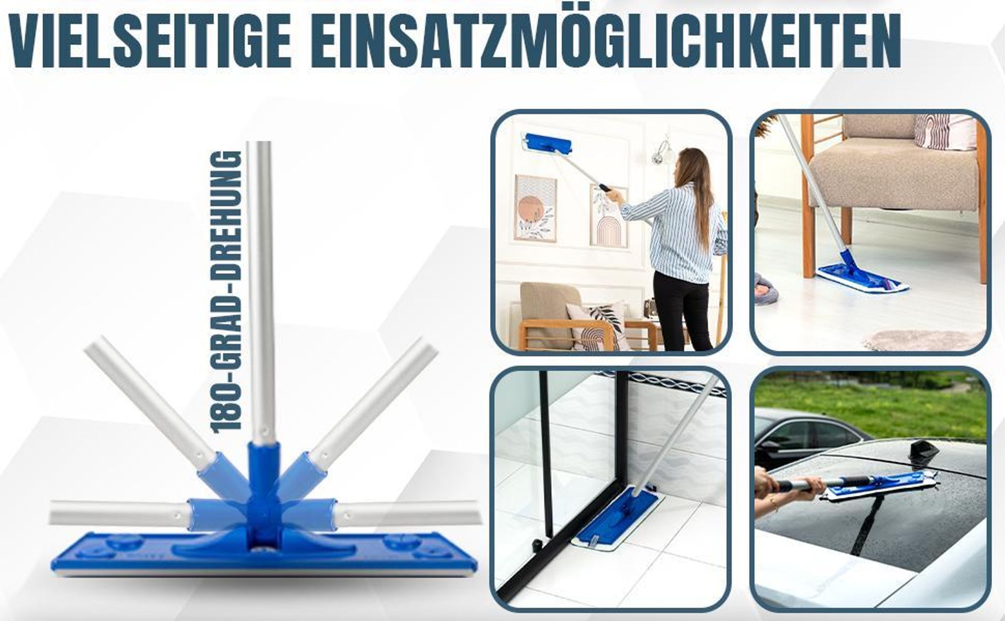 Silva Mikrofaser Wischmop - Bodenwischer Set mit Soft Touch Griff, 360° Drehgelenk & Teleskopstiel – Mop Set mit Wand, Nass & Trocken