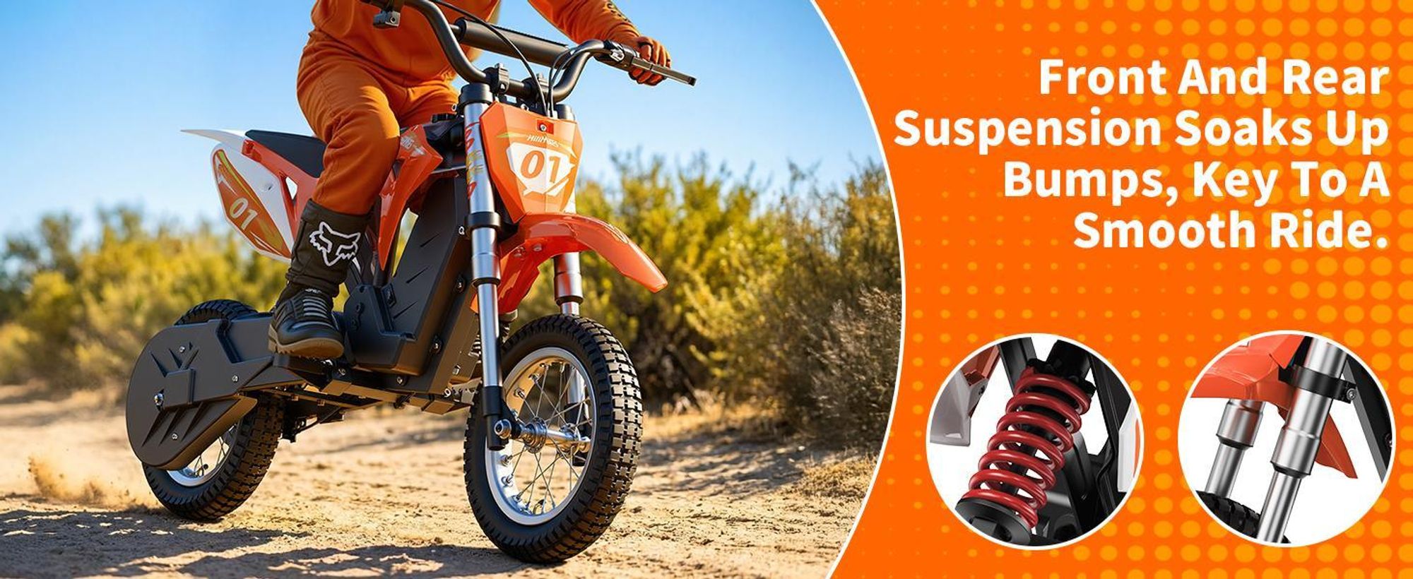 Elektryczny motocykl HillMiles dla dzieci w wieku 4–12 lat z akumulatorem 36 V 4 Ah, zasięgiem 20 km, podwójnym zawieszeniem, 3-biegową skrzynią biegów, MileRocket 1