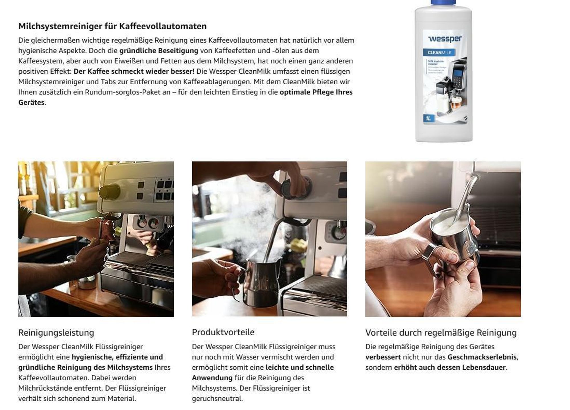 Wessper 1L Milchsystemreiniger für Kaffeevollautomaten – Flüssig-Reiniger für Milchaufschäumer