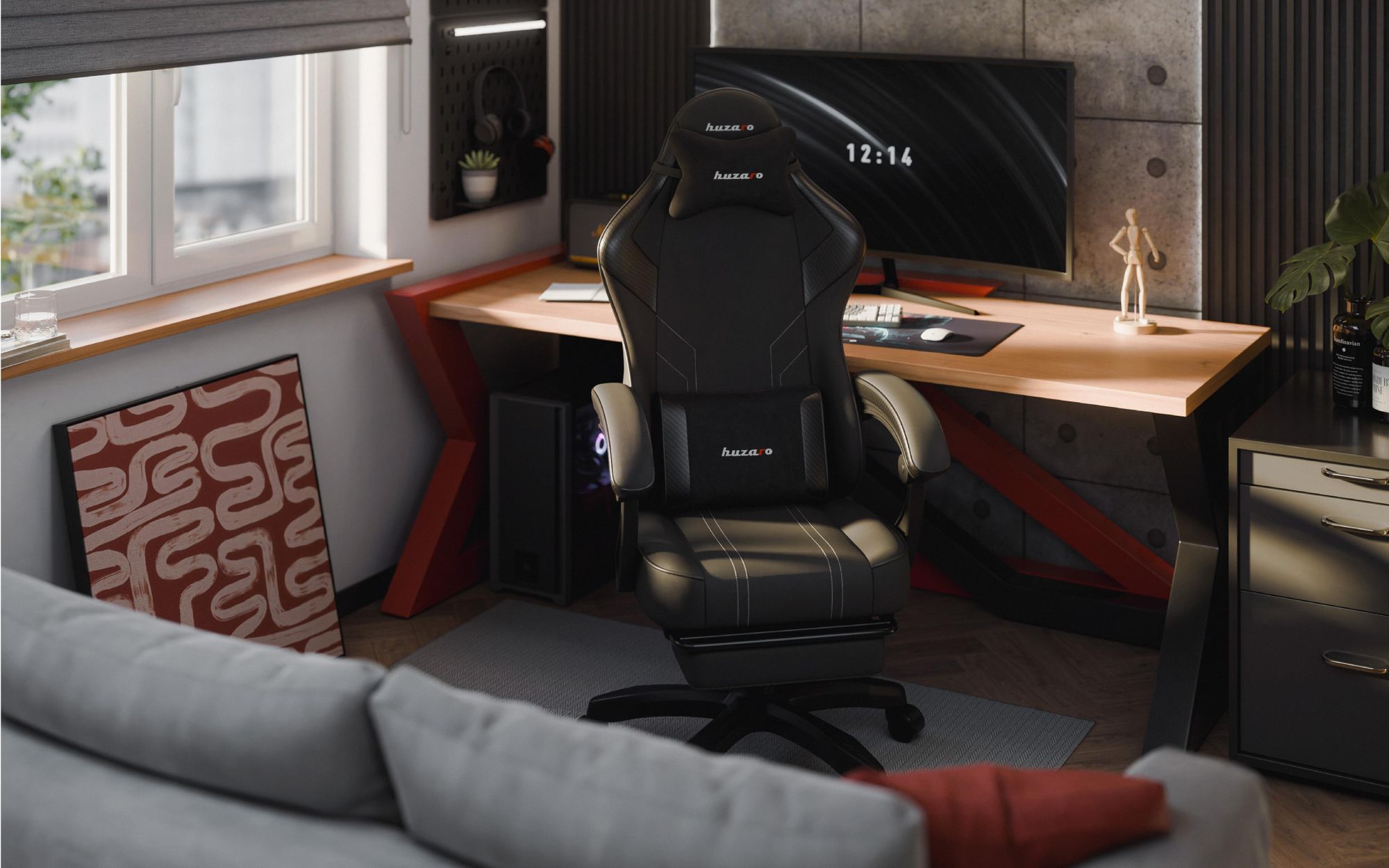 Huzaro Force 3.7 Carbon Black Gaming-Stuhl mit ergonomischem Design, verstellbarem Armlehnen und hochbelastbarem Stoff