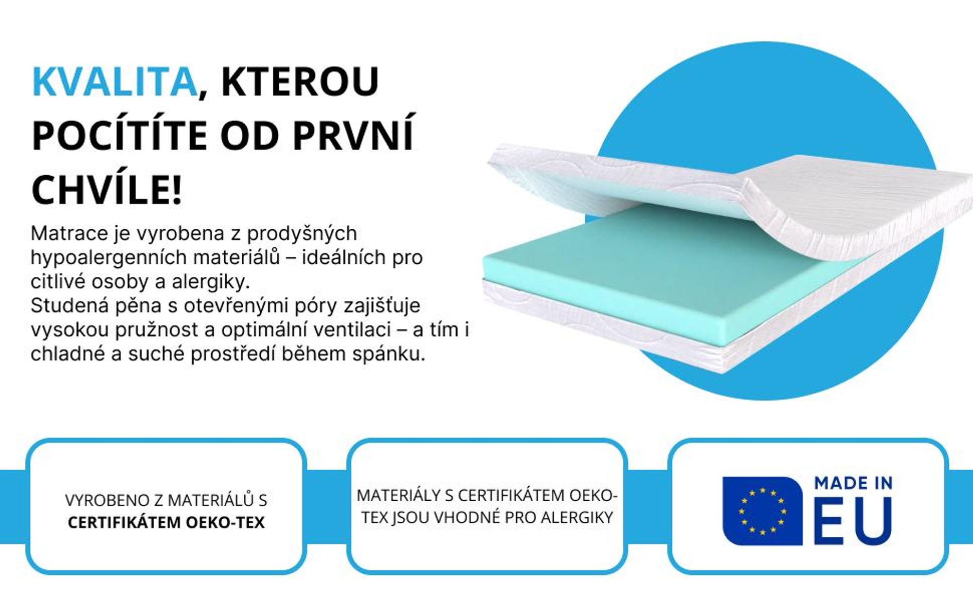 Pěnová matrace Studená pěna Ergonomická Prodyšná Antialergická Potah