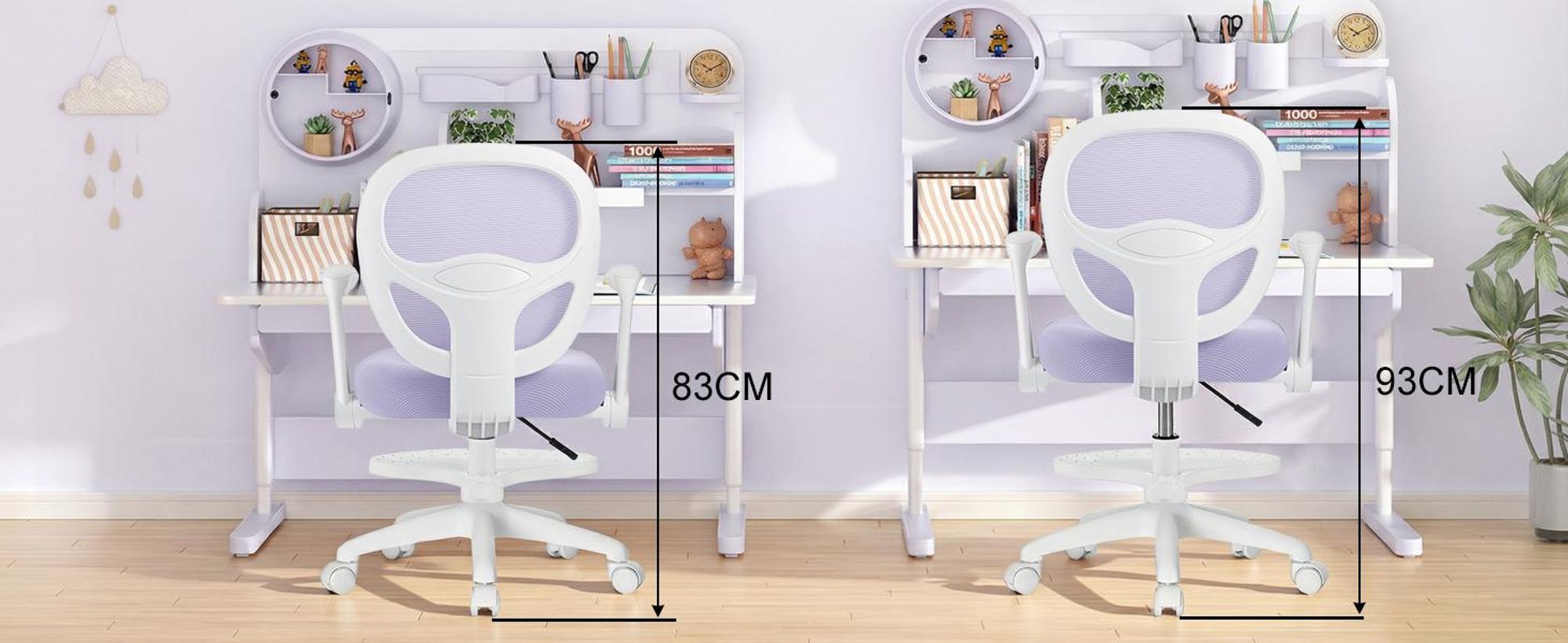 HOFFREE | Kinder Schreibtischstuhl Ergonomischer Kinderdrehstuhl | Fußablage | Höhenverstellbar | klappbaren Armlehnen | Lila