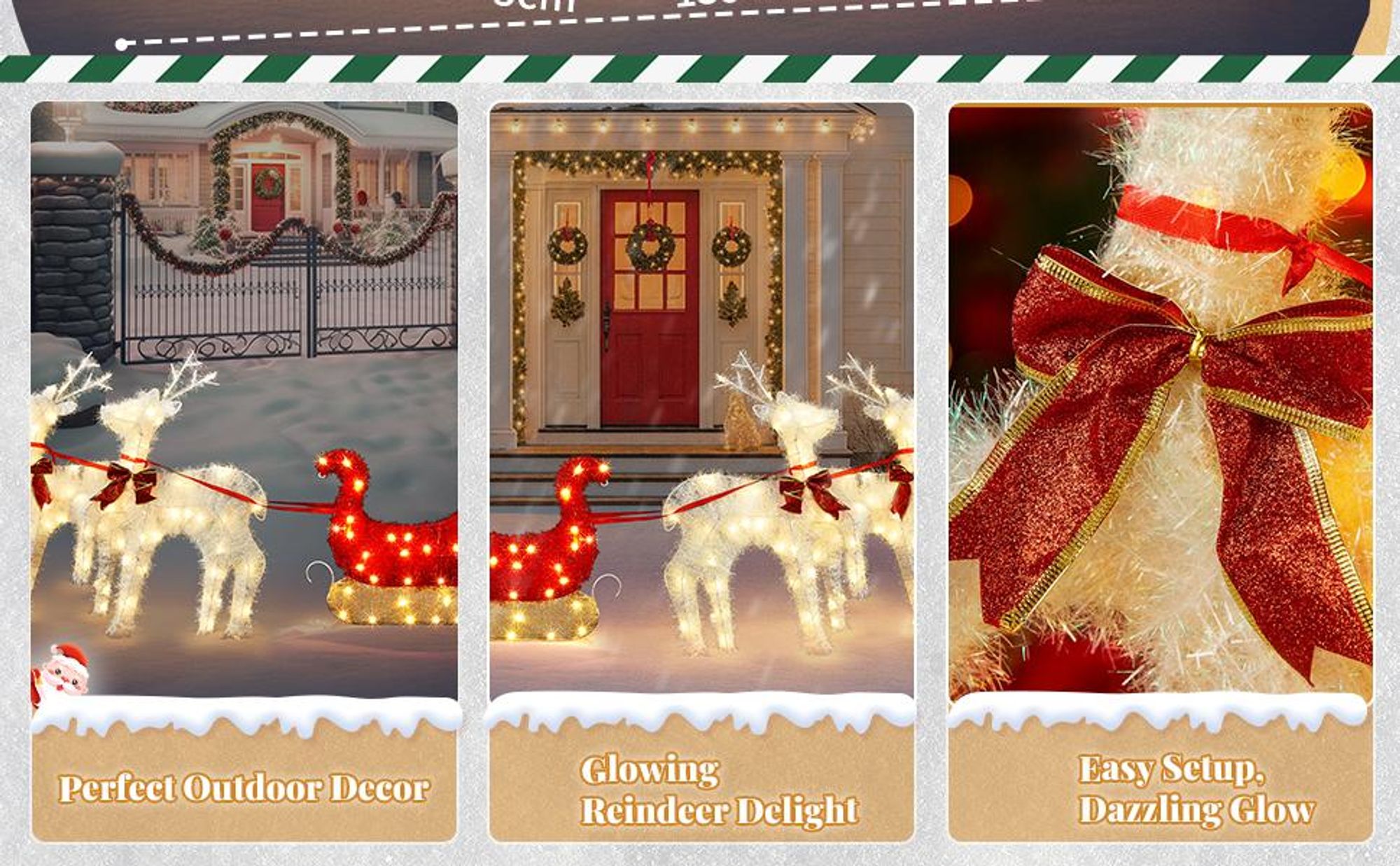 LEADZM 2-teiliges Weihnachtsbeleuchtung Rentier mit Schlitten & 135 warmweißen Lichtern, Weihnachten Deko für Außen und Innen