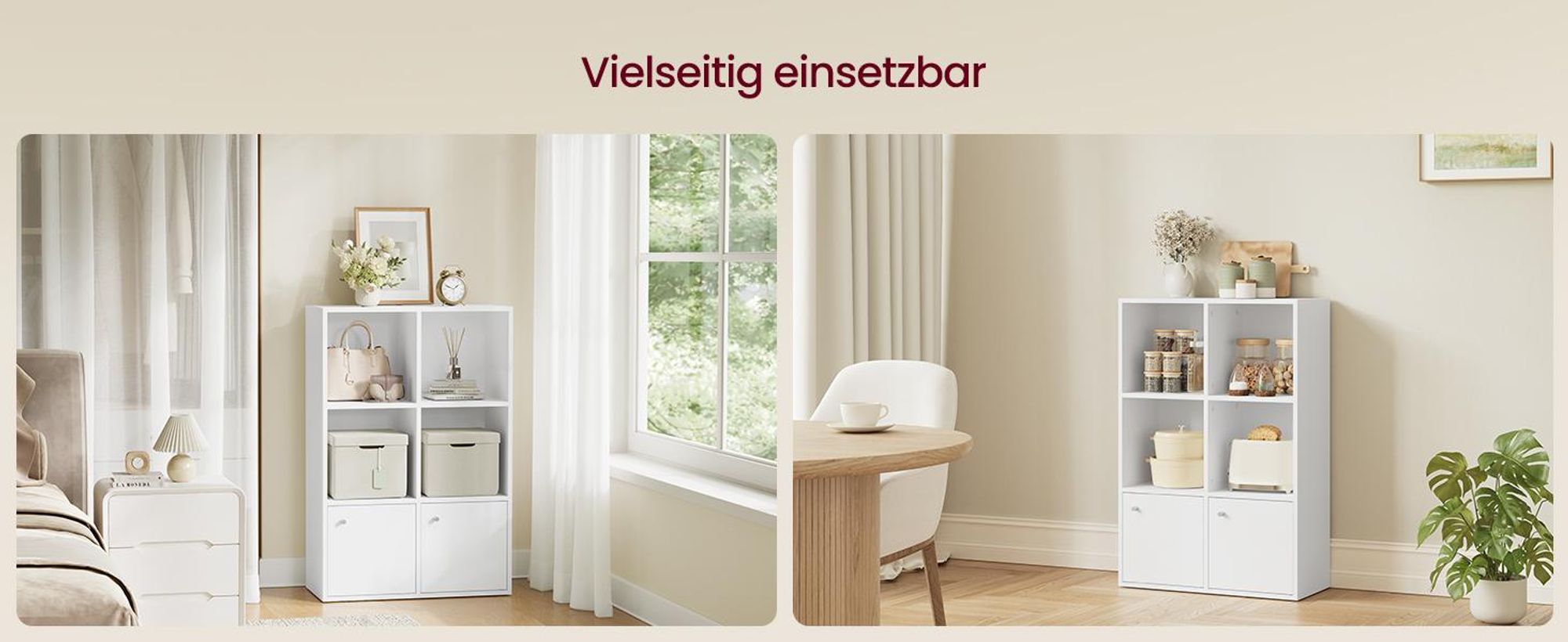 VASAGLE Regal mit Türen, 3-stöckiges Standregal, Aufbewahrungsregal für Wohnzimmer, Homeoffice, 2 Fächer, weiß