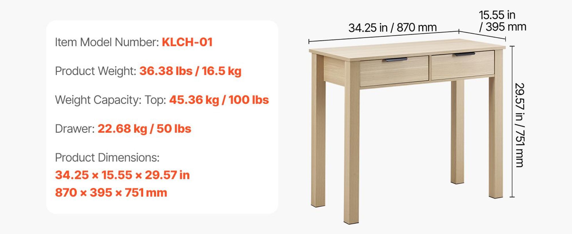 VEVOR kleiner Schreibtisch mit Schublade, Schreibtisch für Schlafzimmer, einfacher Arbeitstisch aus Holz zum Zeichnen, Lesen
