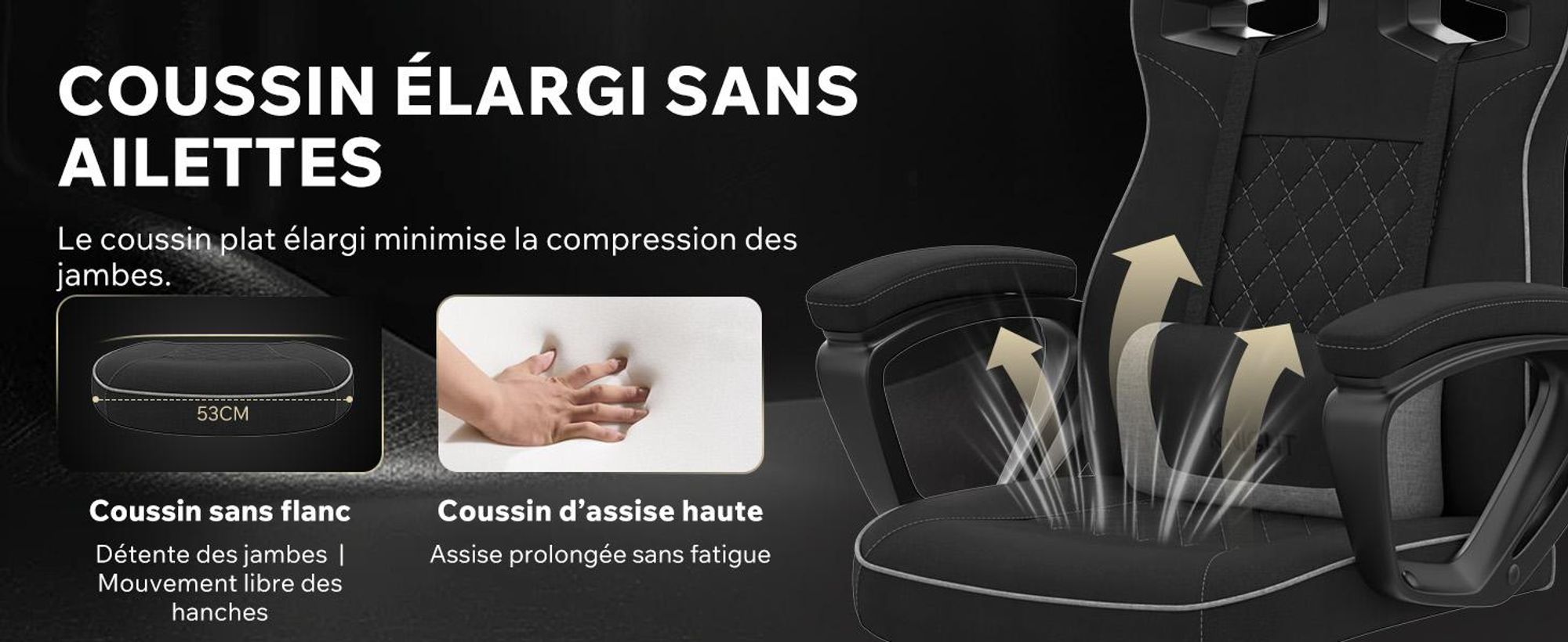 Chaise gaming SENSE7 Knight en tissu noir-gris - Chaise de bureau ergonomique Chaise de bureau Chaise d'ordinateur Chaise gaming Chaise de course 120 kg
