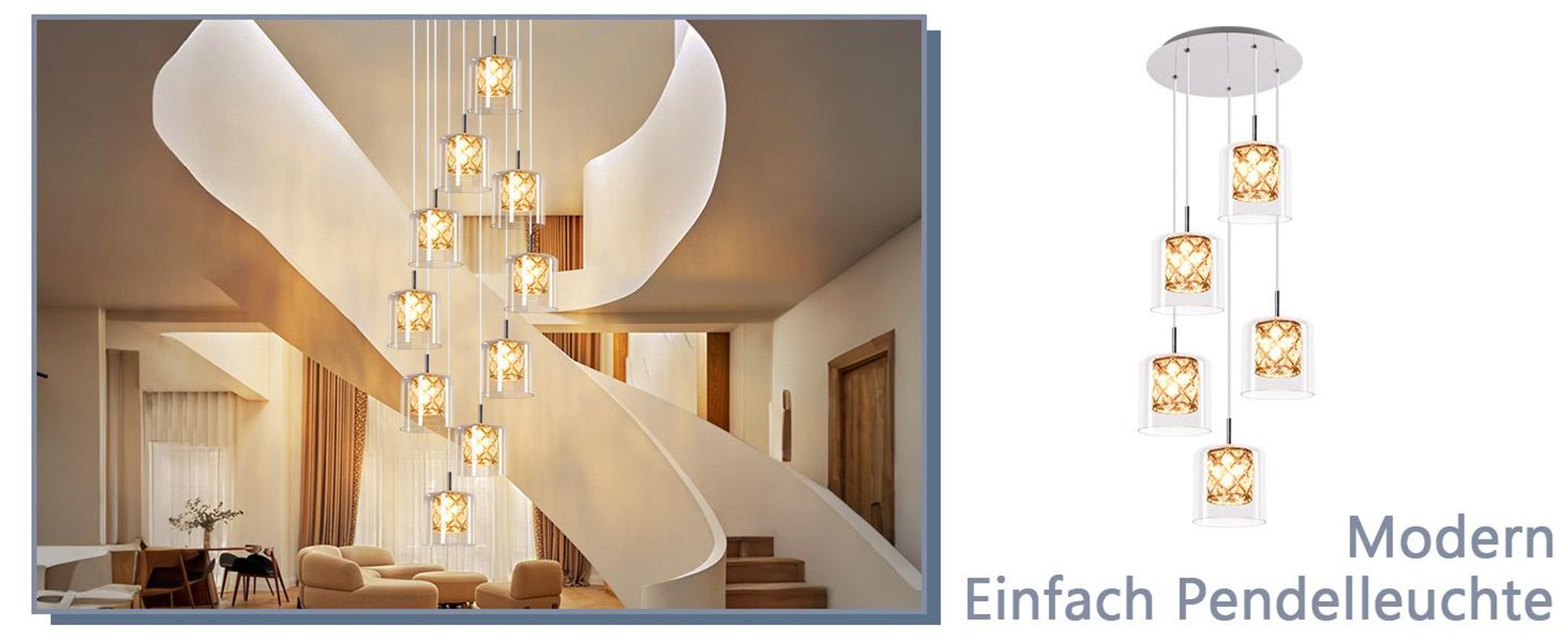 ZMH Hängeleuchte 10 Flammig Treppenhaus 230CM Pendellampe Höheverstellbar Pendelleuchte aus Glas Lampe Kristall Esszimmerlampe für Wohzimmer Esszimmer