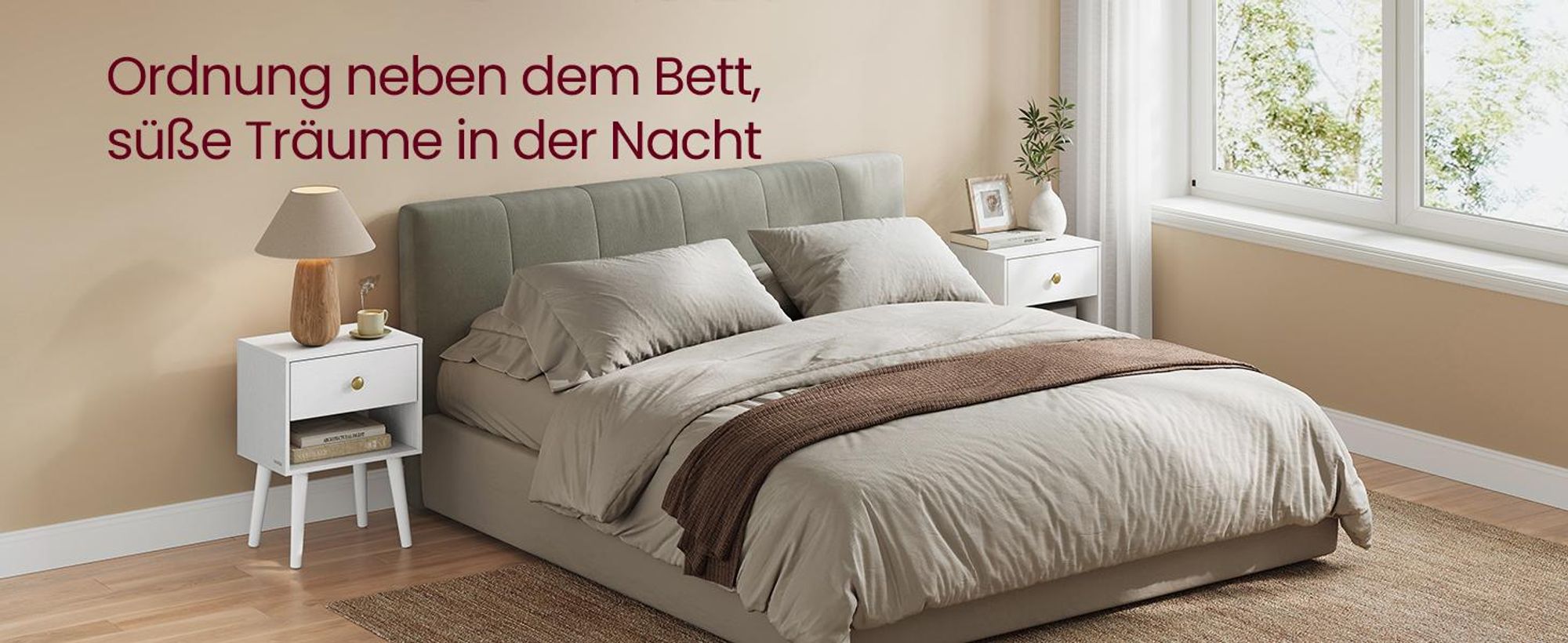 VASAGLE Nachttisch (1-St), Beistelltisch mit Schublade, offene Ablage, Holzbeine