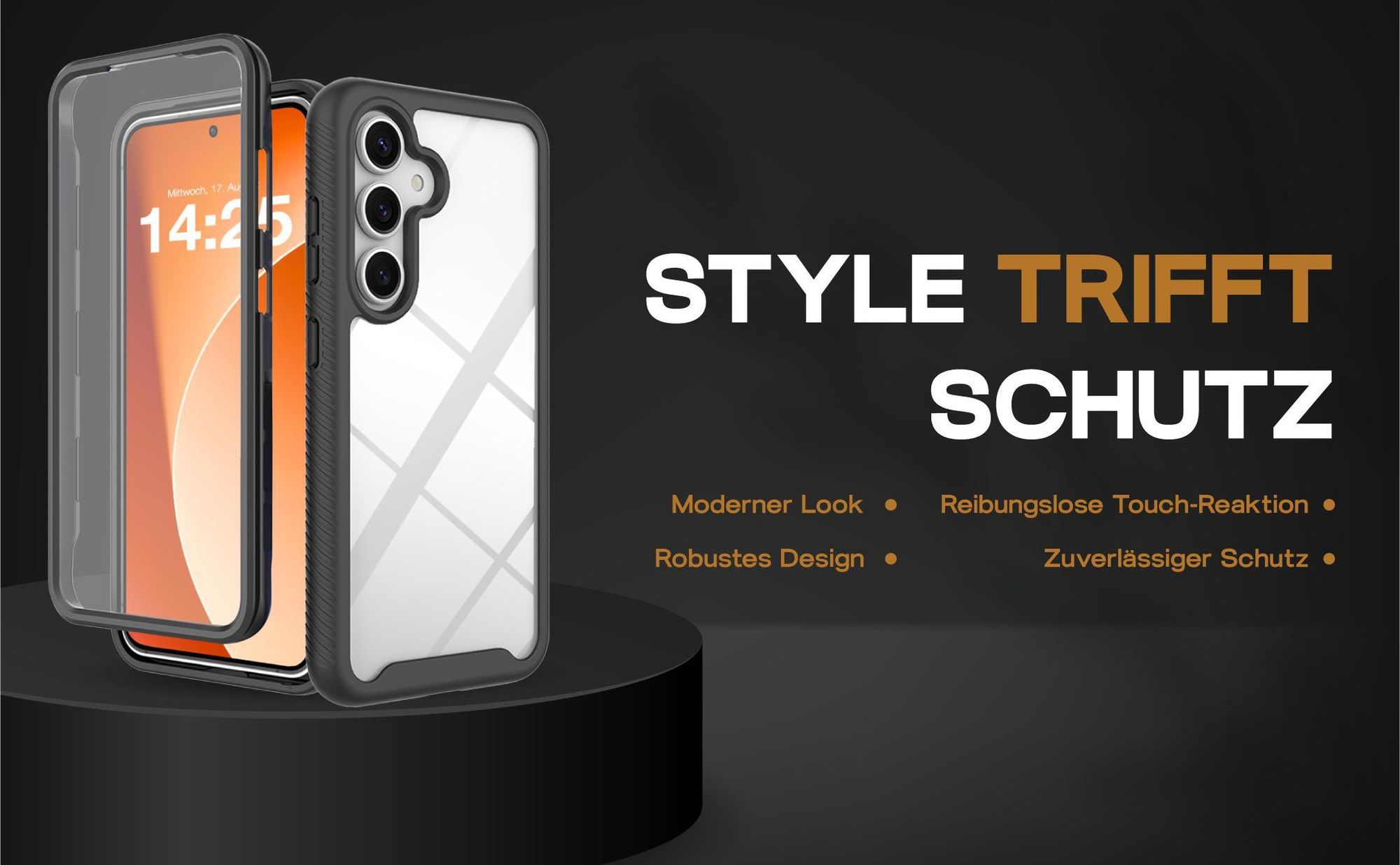 Schwarze 360 Grad Hülle für Samsung Galaxy S25 mit voller Abdeckung