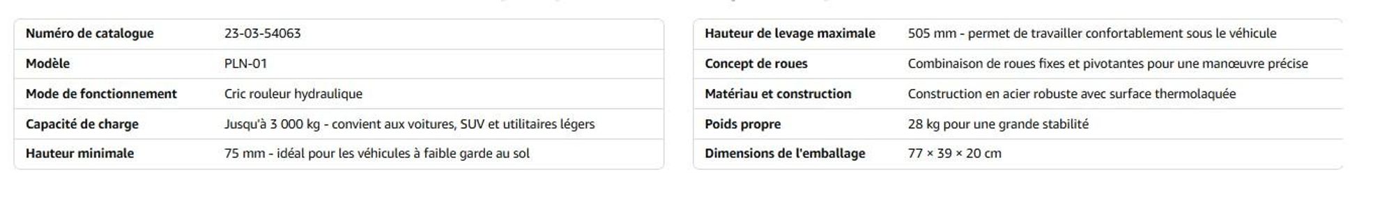 Cric hydraulique de levage pour manœuvres PLN-01, 3 tonnes, plage de levage 75–505 mm, à double piston