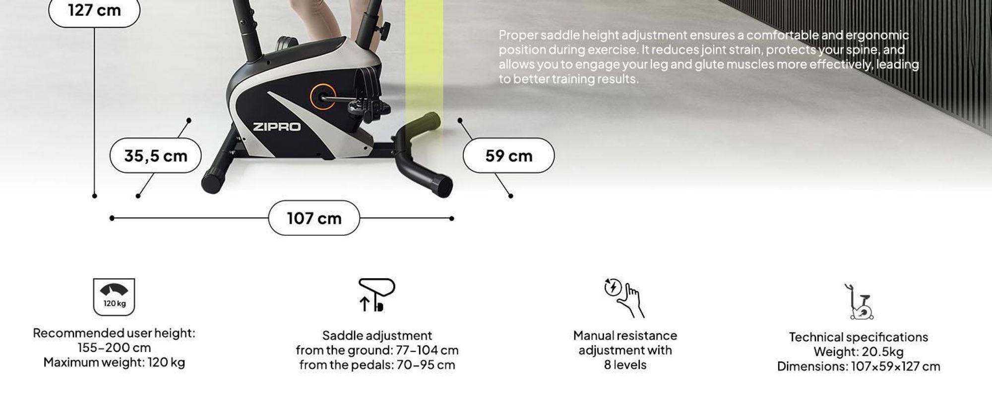 Zipro rotoped Beat RS – magnetické fitness kolo s 6 kg setrvačníkem – tichý rotoped do 120 kg – měření tepu, držák na láhev