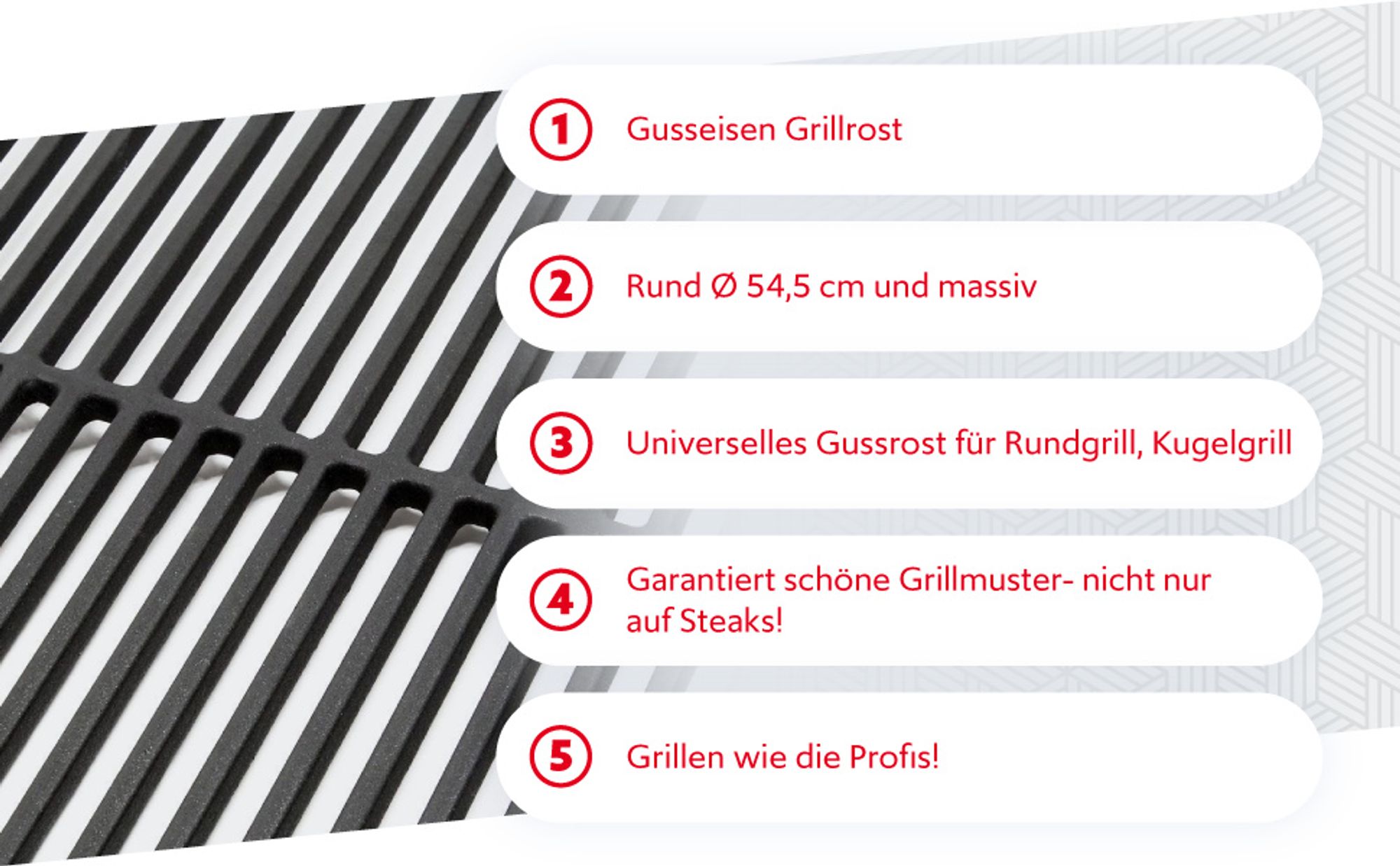 Gusseisen Grillrost rund 54,5 cm massiv für Kugelgrill und Rundgrill