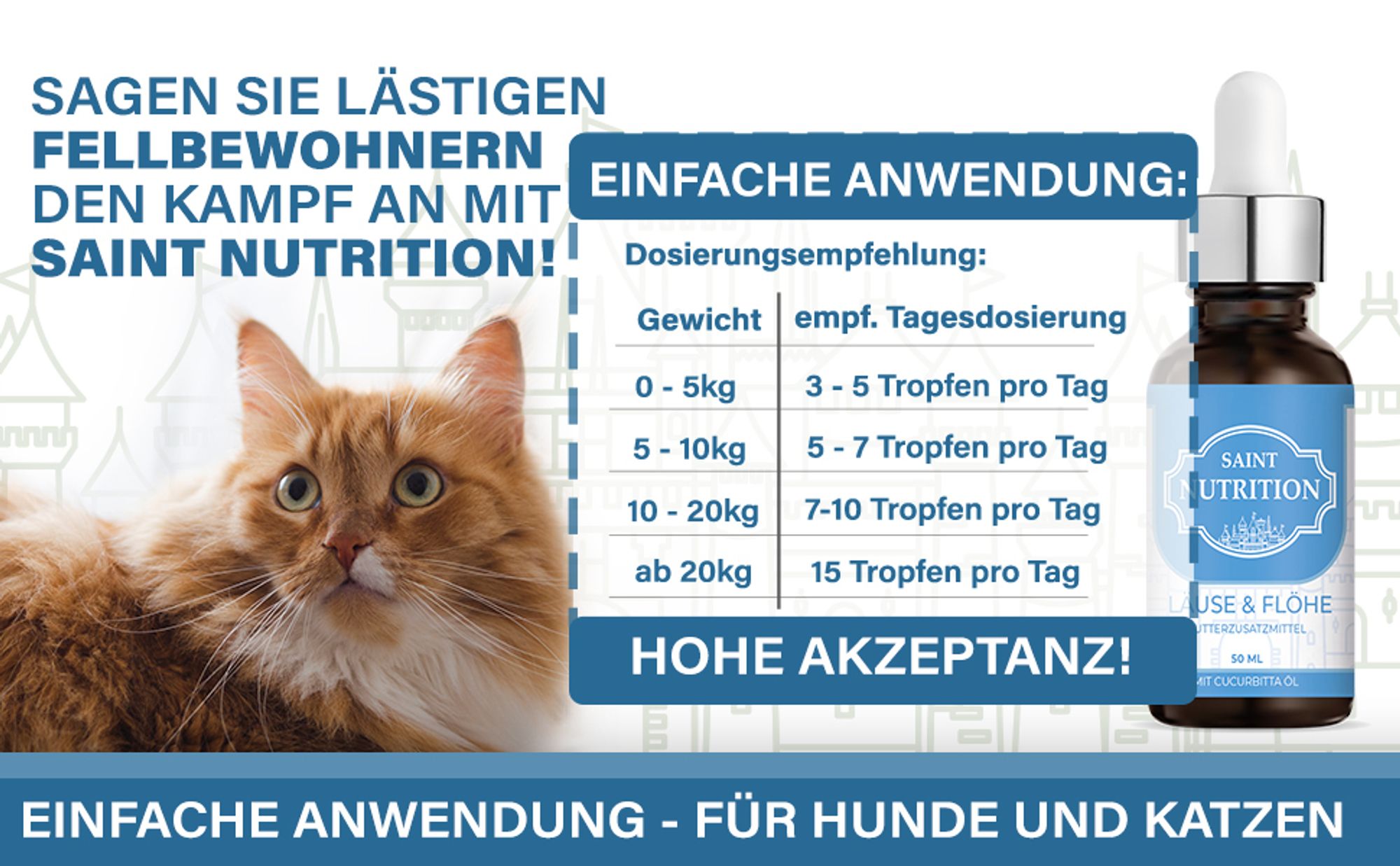 Saint Nutrition® Läuse und Flöhe Liquid - Flohmittel für Hund, Katzen und anderen Tieren – Hilfe gegen Flöhe und Läuse – Bekämpfung von Parasiten