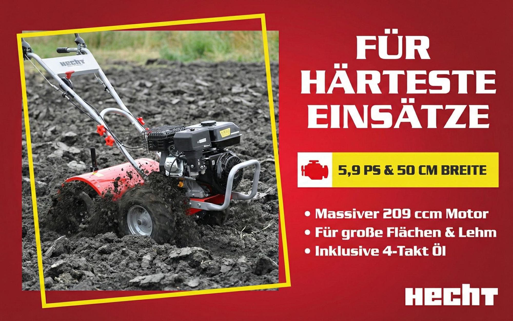 HECHT 750 Motorhacke Benzin 50 cm Arbeitsbreite 34 cm Arbeitstiefe 6,5PS 209cm³ 12 Hackmesser