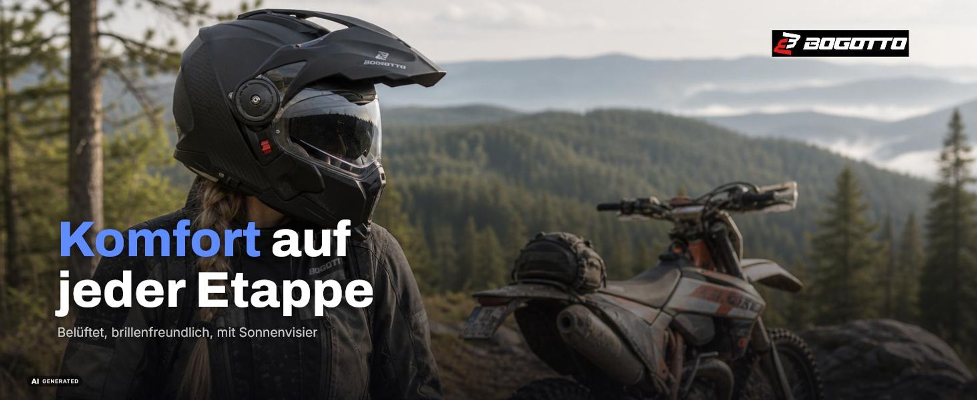 Bogotto FG-102 Carbon 6K Enduro Klapphelm, schwarz matt, XL (61/62)