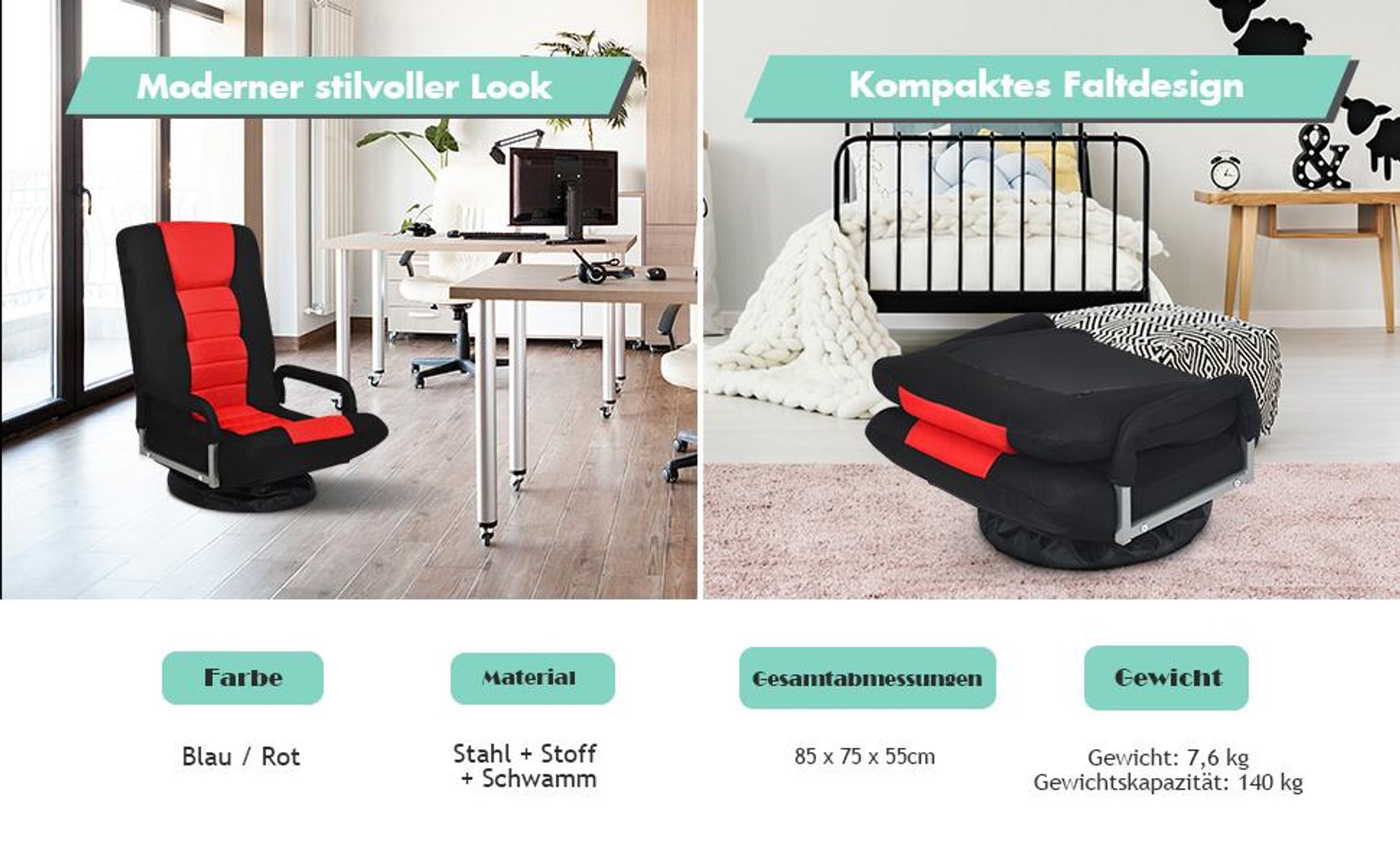 COSTWAY Relaxsessel 360° drehbar, 6-fach verstellbare Rückenlehne, bis 140kg