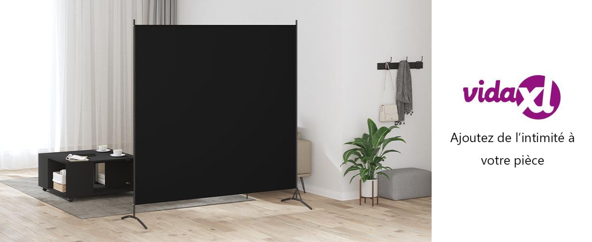 vidaXL Paravent noir 175x180 cm Tissu