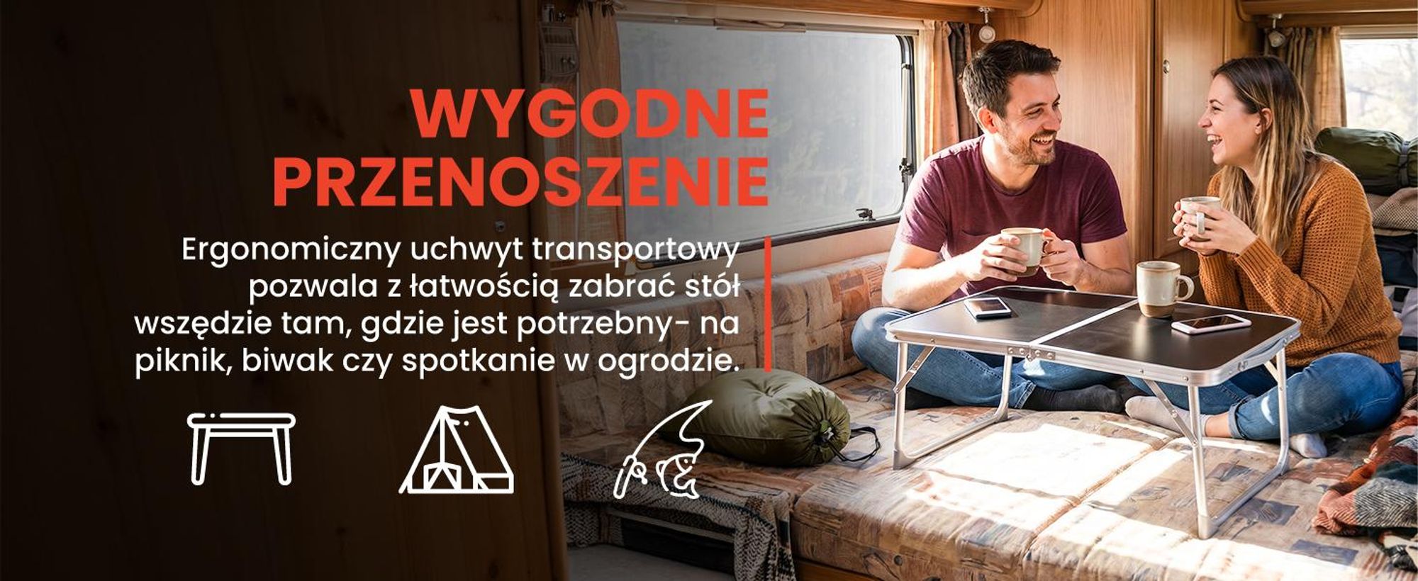 Mały składany stół campingowy 60 na 40cm w walizce czarny