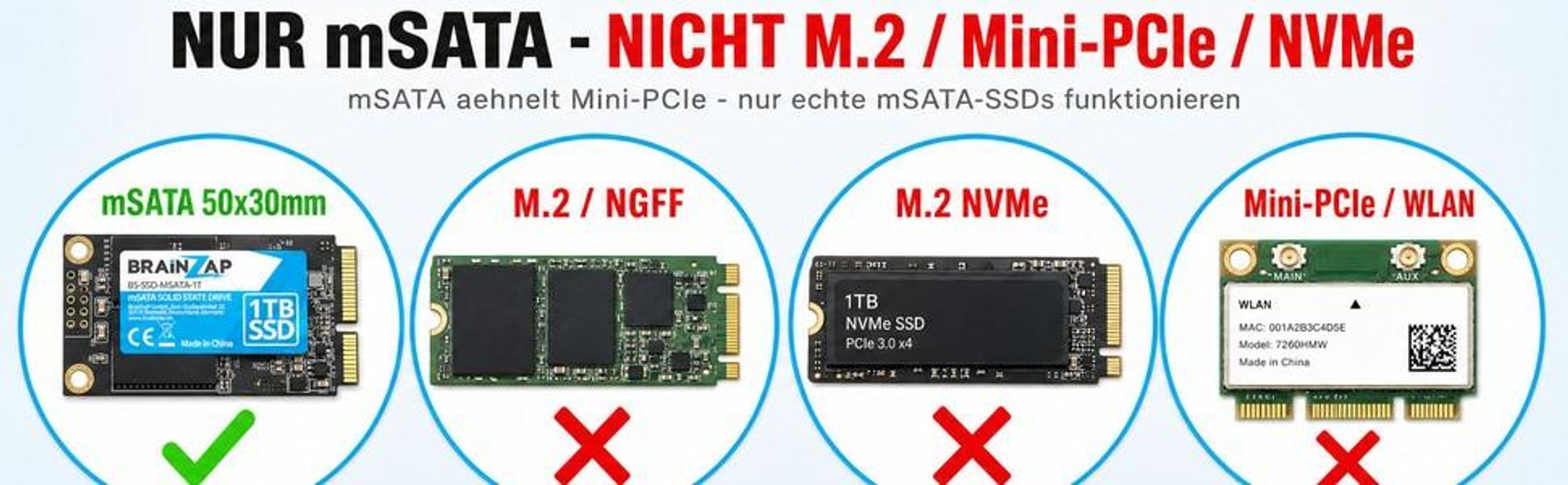 BRAINZAP mSATA 50*30 mm SSD auf 2,5-Zoll SATA 3 III Konverter Adapter Karte Mini-SATA