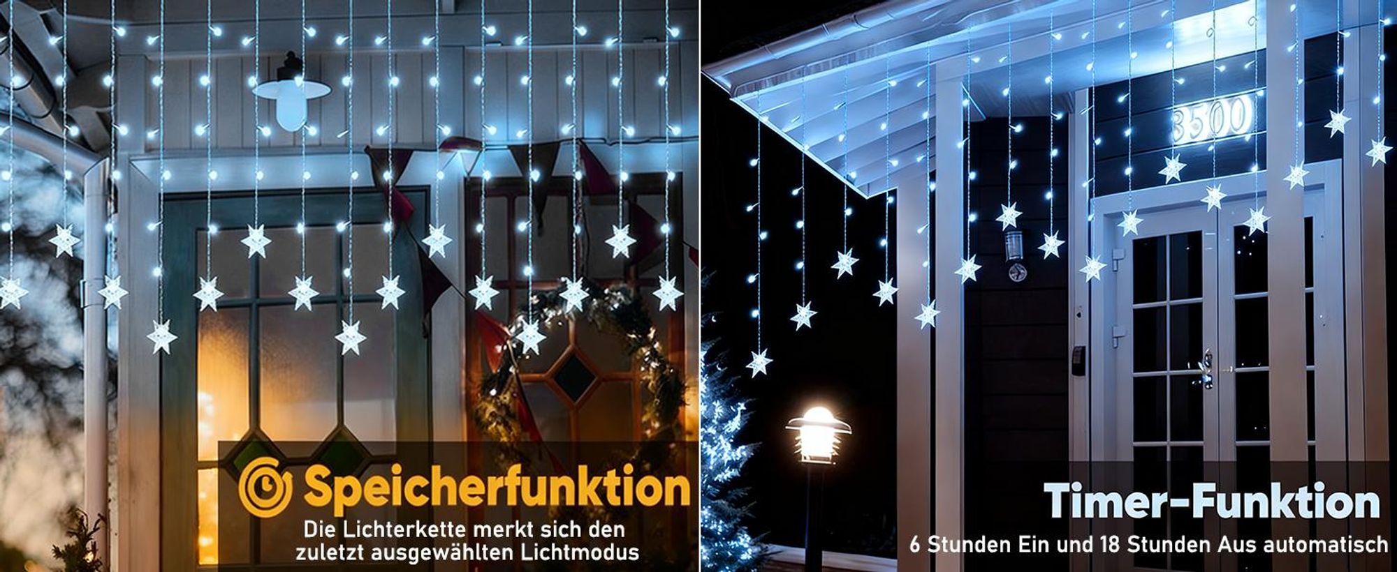 LED Schneeflocke Lichterkette Weiß Lichtervorhang 8 Lichtmodi Innen Party Garten Fenster Weihnachten Beleuchtung