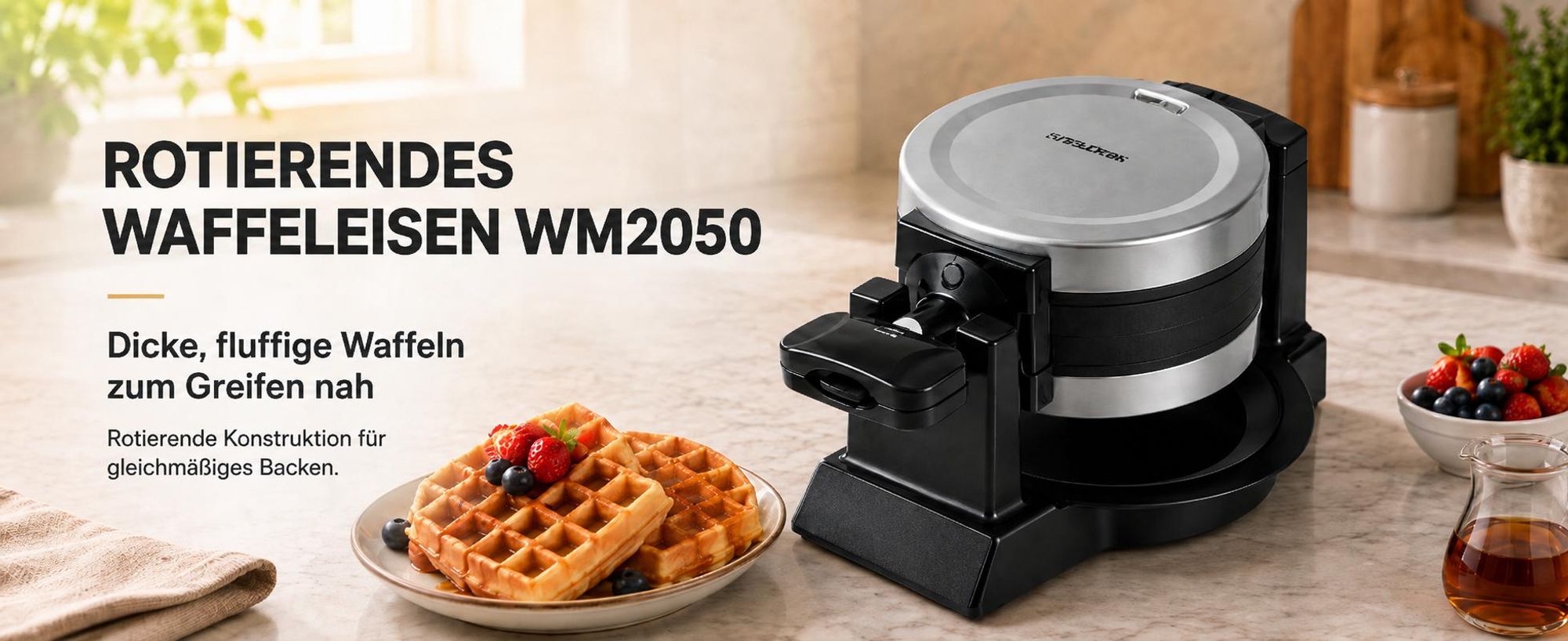 Waffeleisen 1400W Drehbar Doppel Wm2050 2 Belgische Waffeln 180° Leistungsstark