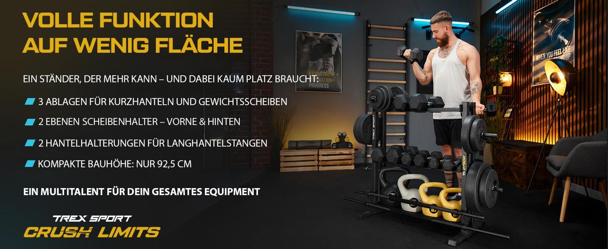 TREX SPORT Hantelablage Gewichteständer TX-075DR | Stahl Hantelständer für Hantelscheiben, Hantelstangen, Trainingszubehör | rutschfest, bis 690 kg