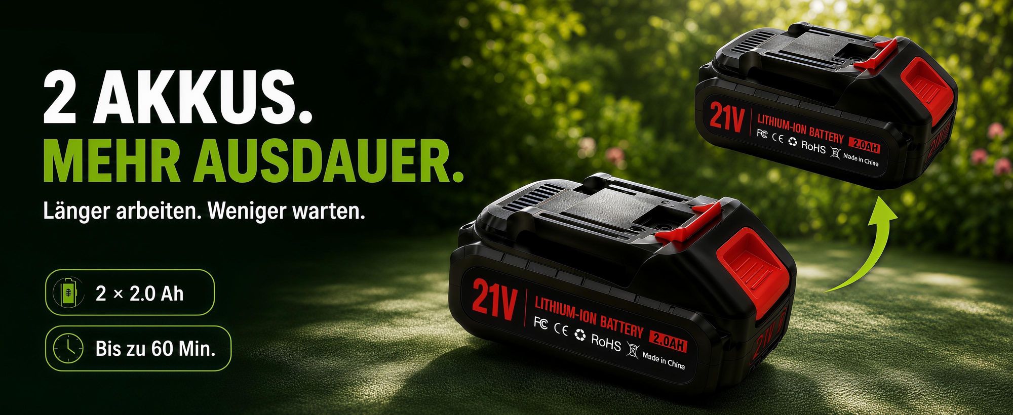 2-in-1 Akku-Bodenfräse, 100mm, elektrische Gartenfräse Mit 2 Stangen, 235 U/min, batteriebetriebener Rototiller für Gartenarbeit, 2 Akku und Ladegerät