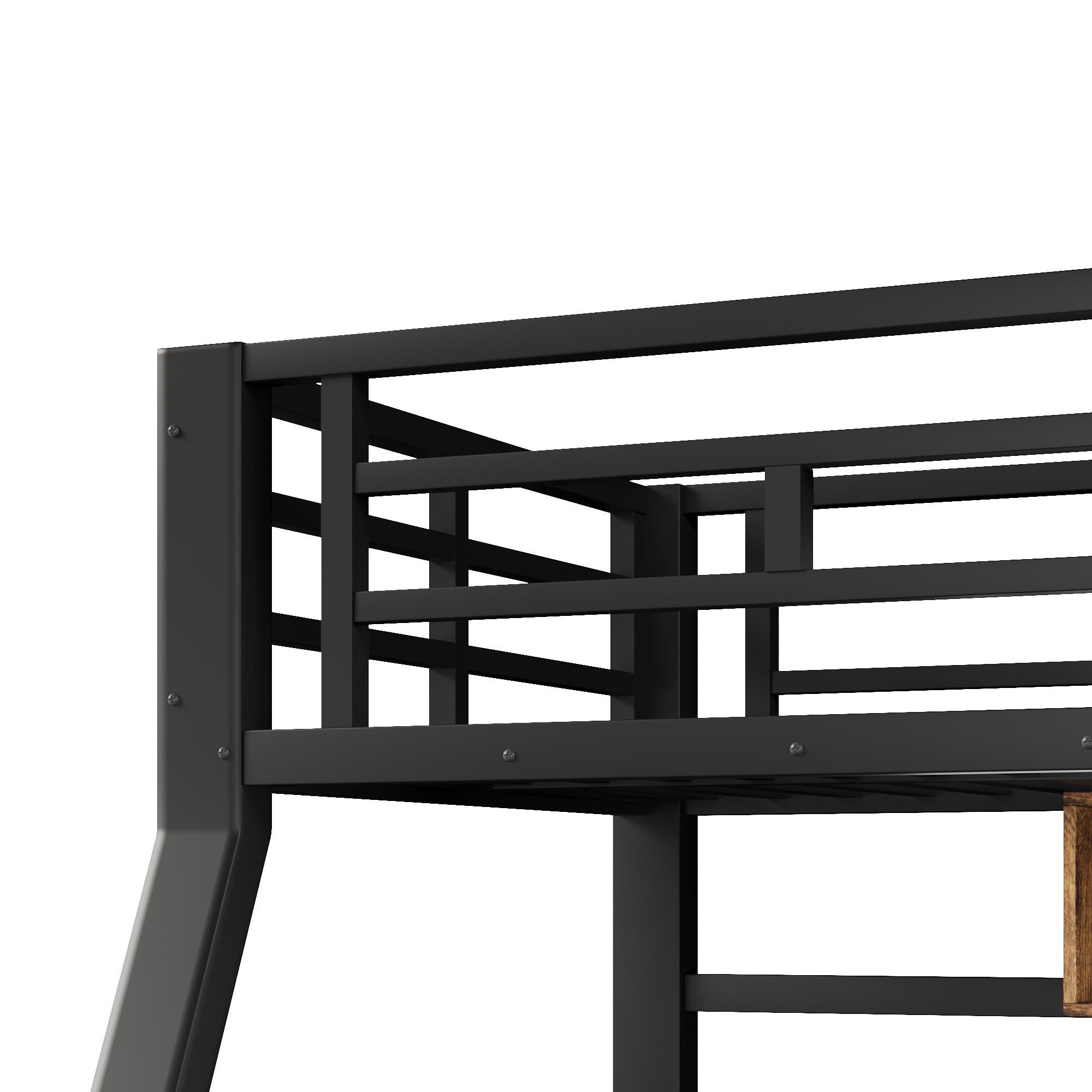 Merax Etagenbett 90x200 cm + 140x200 cm, Kinderbett mit LED Beleuchtung, Treppe mit Stauraum, Metallbett mit Geländer, Jugendbett, Stockbett, Schwarz
