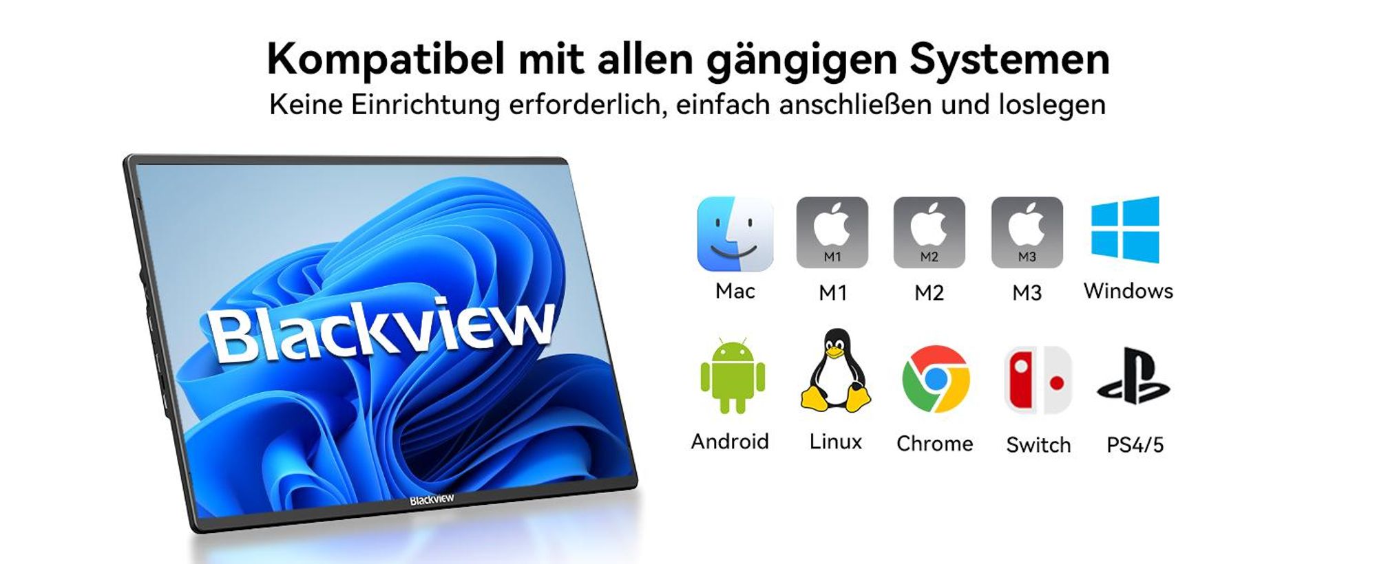 Blackview Table 9 mit Aurabass3 Bluetooth-Box, 16 Zoll FHD tragbarer Monitor, 650g, SÜD , 360° Drehständer, Plug&Play, Kompatibel mit Mac/Win/Android