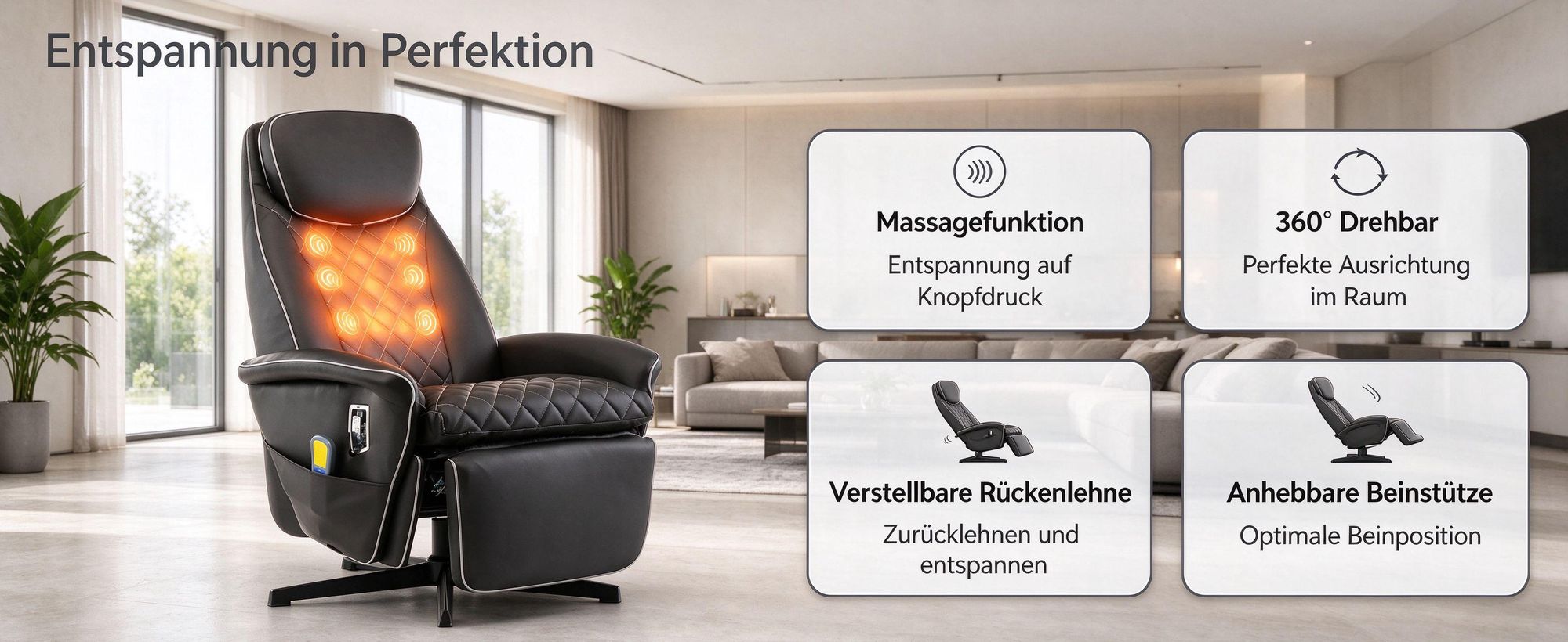 360° drehbar Relaxsessel elektrisch, Massagesessel mit Heizfunktion Verstellbar Fernsehsessel TV Sessel Lederoptik Hellbraun
