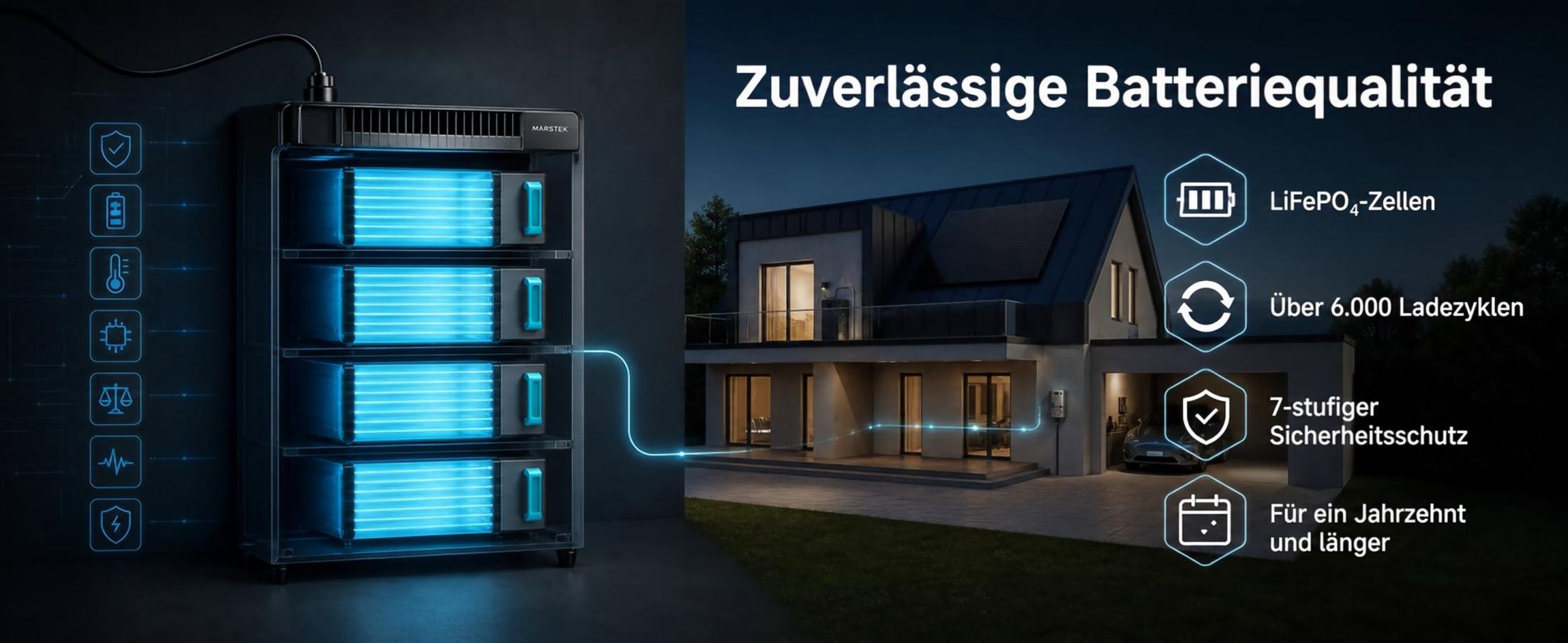 MARSTEK Jupiter C Plus 2,56kWh Balkonkraftwerk Speicher, All-in-One Solarspeicher, Plug-in Batterie, 4 MPPT, IP65